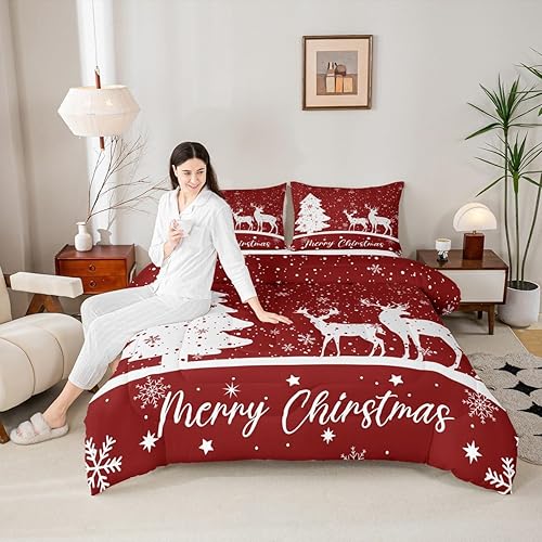Miniatura 43 de Juego de edredón de Navidad para niños tamaño queen, ropa de cama festiva de dulces navideños, decoración de dormitorio/cabaña de Navidad para Multi