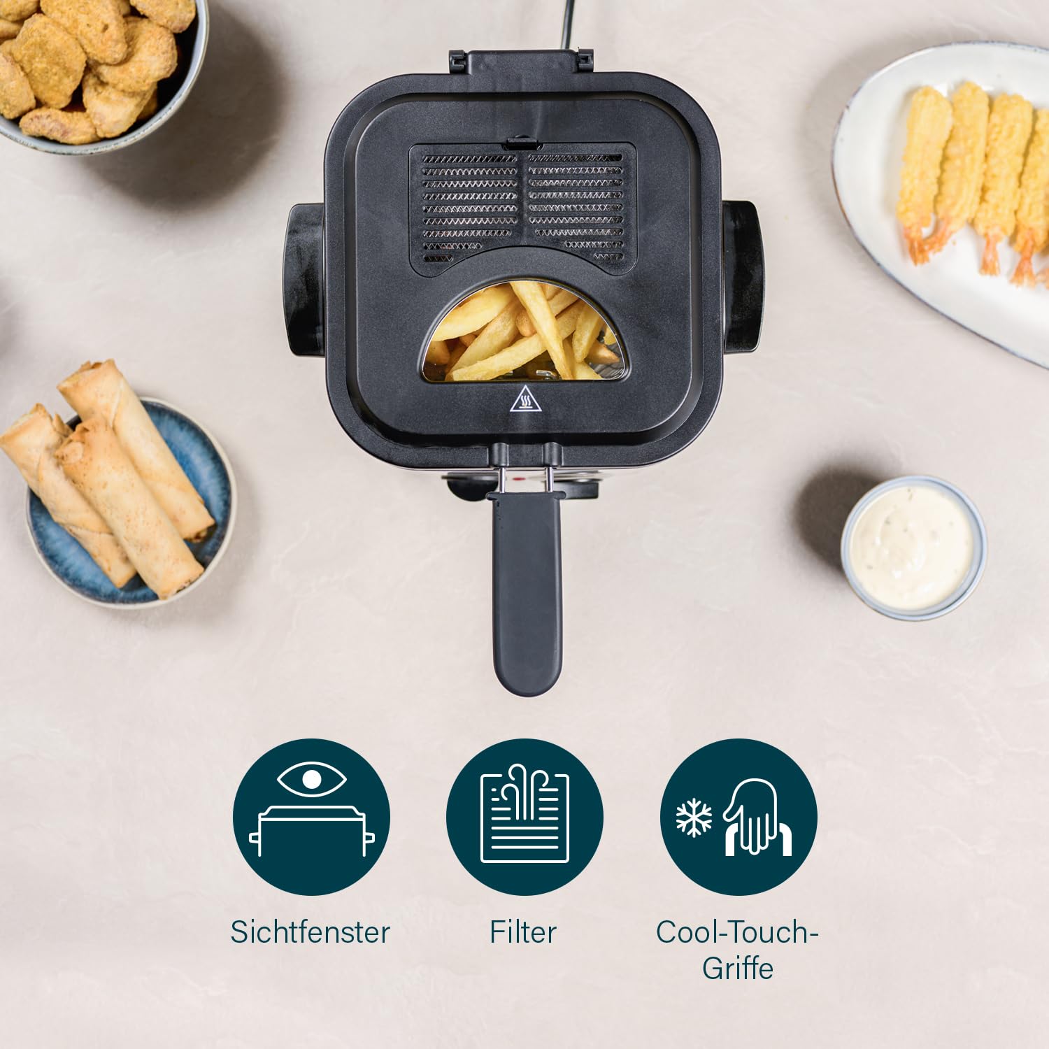 Princess 182611 Mini-Fritteuse mit Fondue – schnelle Erwärmung – Geruchsfilter – 1,2 Liter Inhalt, Silber