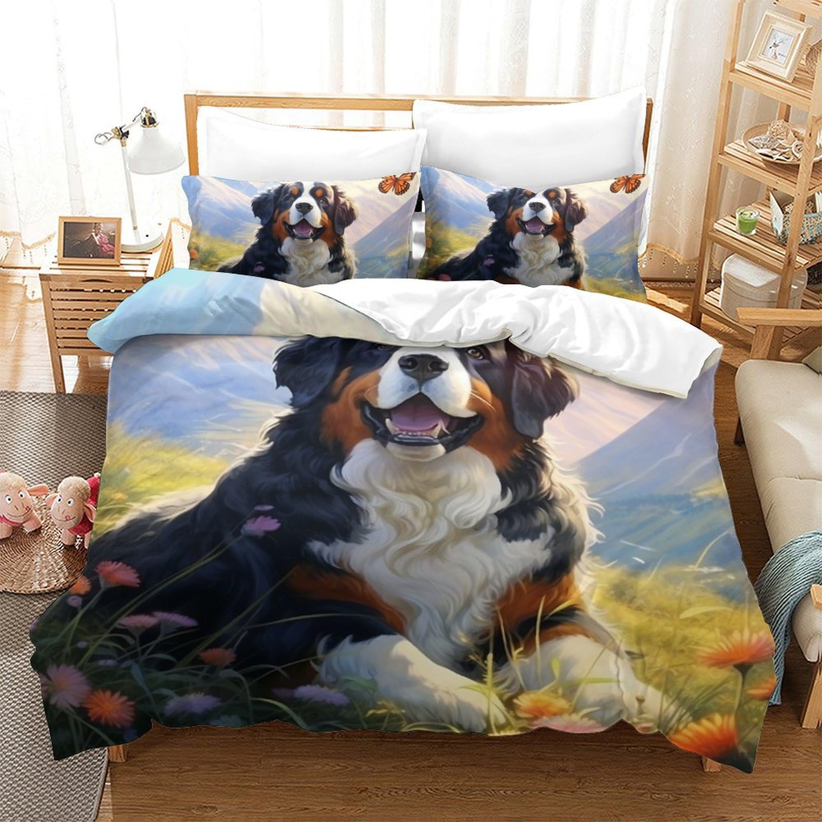 Linge de lit Mastiff tibétain 3D housse de couette 200x200 cm taie d'oreiller