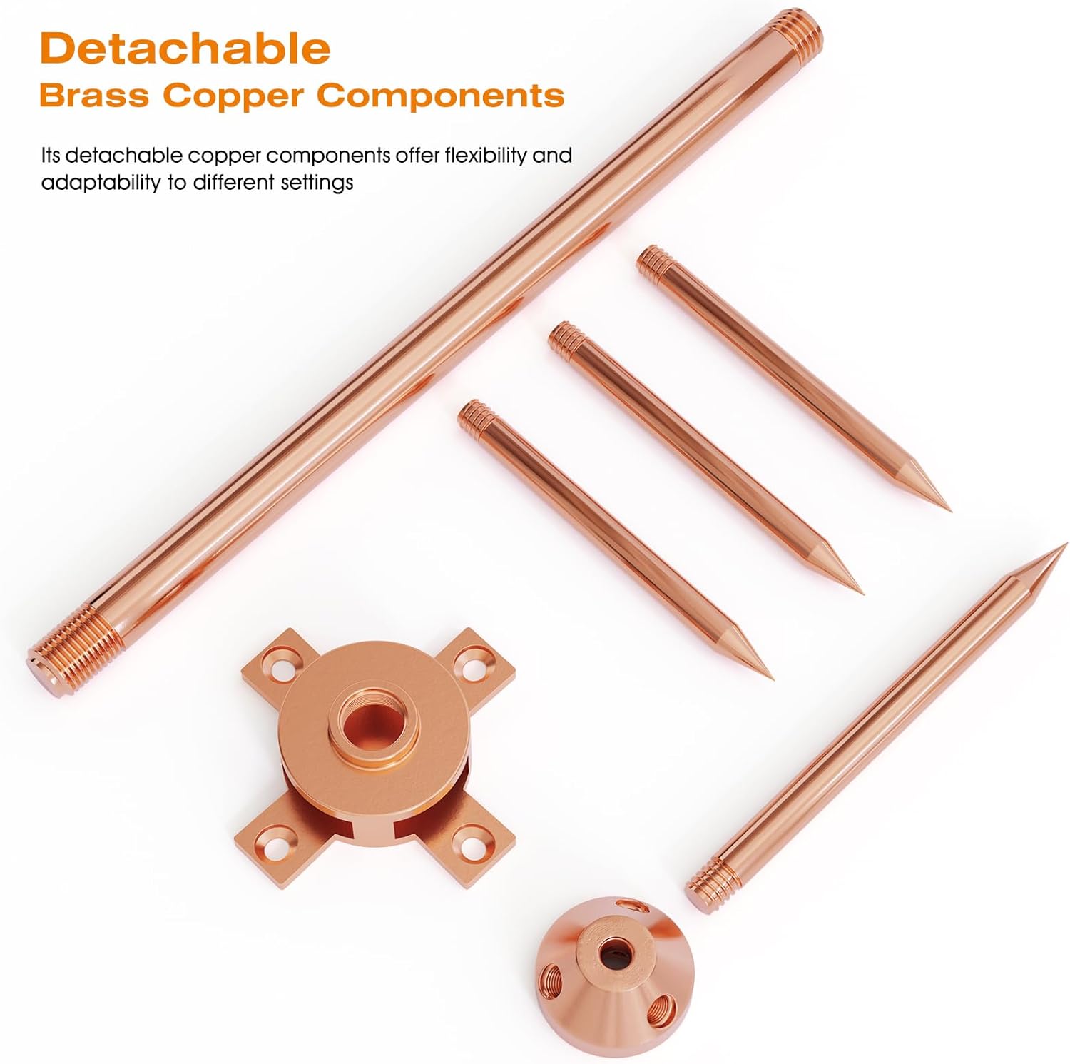 Lightning Rod,Copper Lightning Rod Protection System with 60 Feet 6AWG Down Conductor and Ground Rod Clamp UL Listed for House Roof Bungalow Tin House Farm (1.7FT, Lightning Rod with Down Conductor)