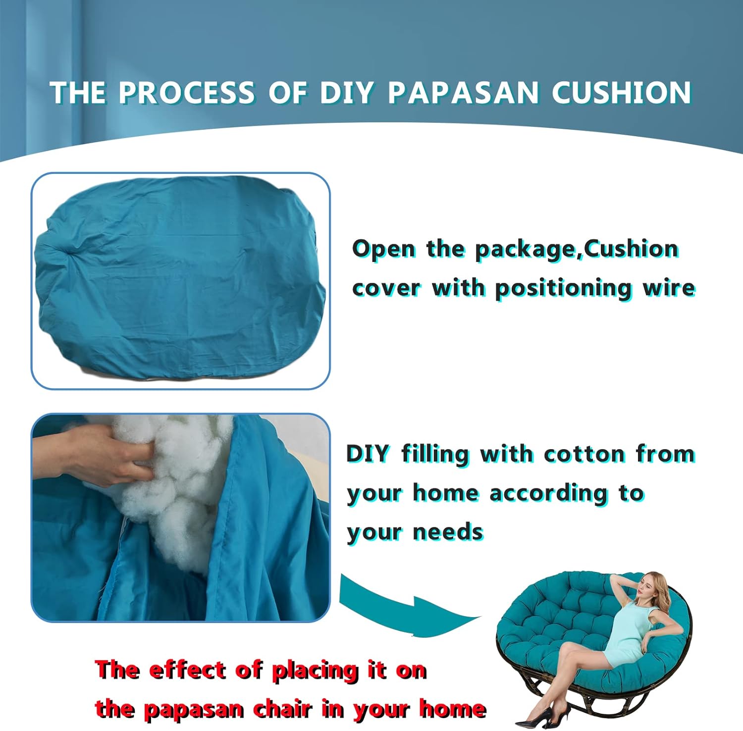 Papasan Slipcover, Papasan Chair Cushion Covers, Overstuffed Double Papasan Chair Covers, Outdoor Indoor Cushion Cover with Positioning Lines,Ties and Premium Zipper,White,67 * 47in