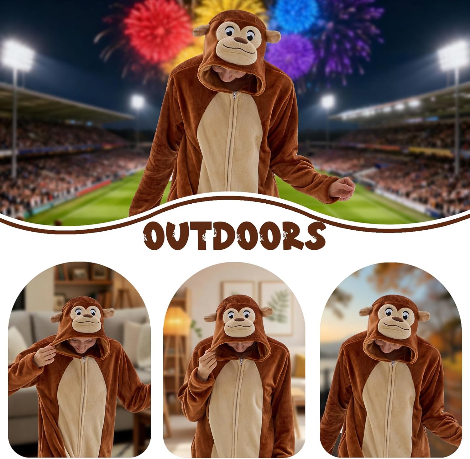 Adult Onesie Costume Animal One-Piece Pajamas Sleepwear with Hood for Lounge Halloween Cosplay - Image 6