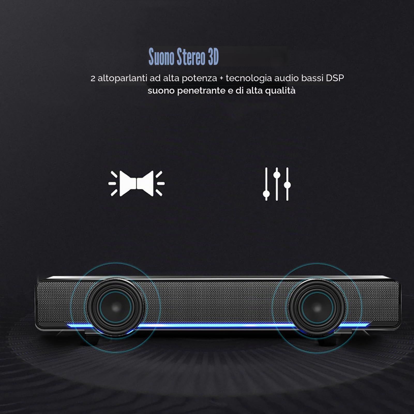 Ejoyous Soundbar portatile, soundbar stereo con cavo USB, lettore musicale, Bass Surround Soundbox con connettore audio da 3,5 mm, per PC, telefoni cellulari, desktop, laptop, TV, tablet, MP3, MP4