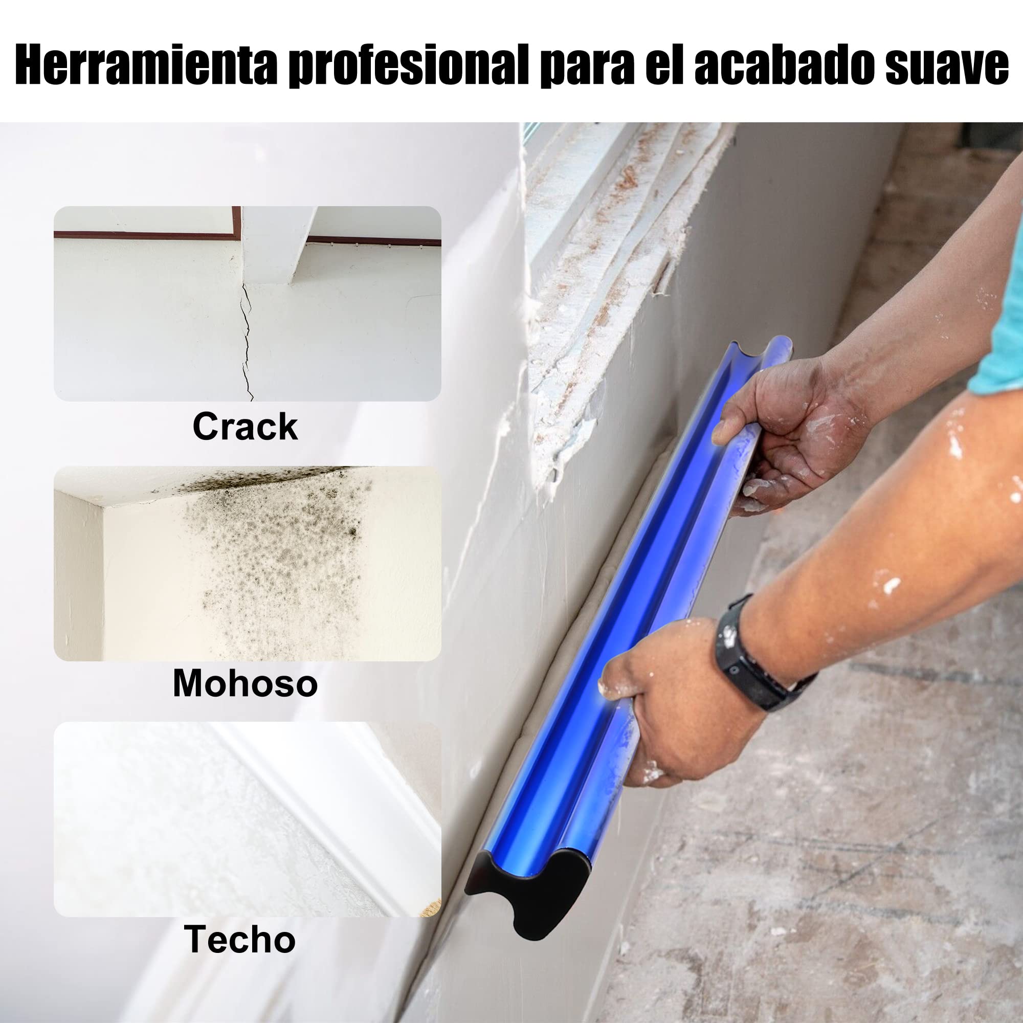 KEZERS 55cm Espátula de alisado,llana alisar paredes de acero inoxidable de 0,3 mm, Skimming Blade,Espatulas alisado paredes con tapones de alto impacto,Espátula de desnatación para paneles de yeso