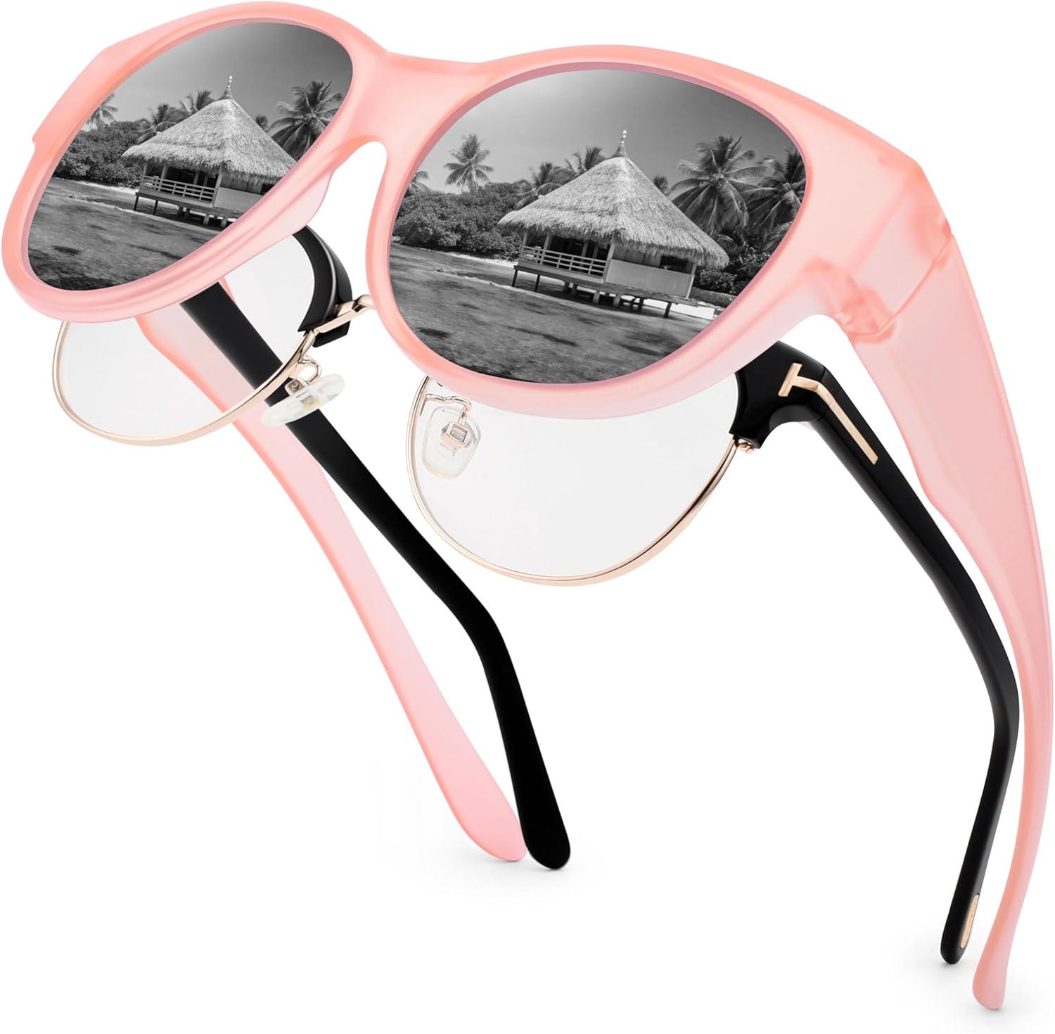 Polarized Sunglasses Over Glasses Women, Oversized Cat Eye Trendy Sun Shades UV400 Protection