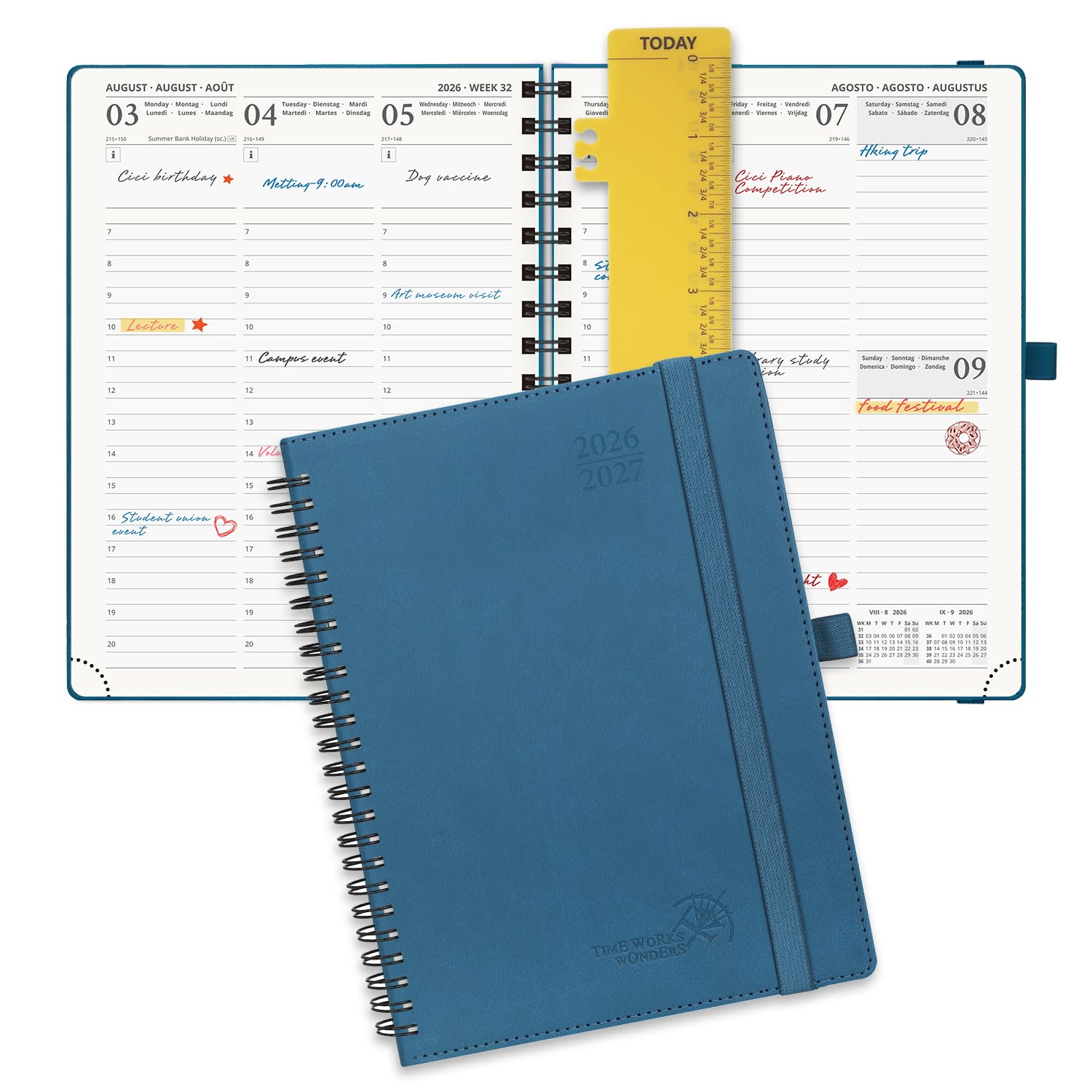 POPRUN A5 Academic Diary 2026-2027 Week to View (22x16.5 cm) Soft Cover Spiral 17 Months (Aug'26 - Dec'27) Mid Year 26/27 Vertical Weekly Planner(Night Sky Blue)