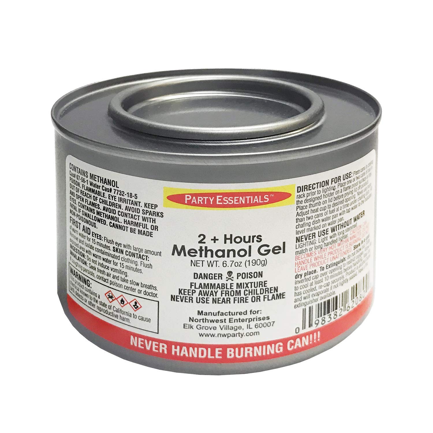 Party Essentials - NW80012 Chafing Dish Jelled Methanol Warming Fuel, Burn for 2.5 Hours/Buffet Warmer/Food Warming Heated Cans (Pack of 12)