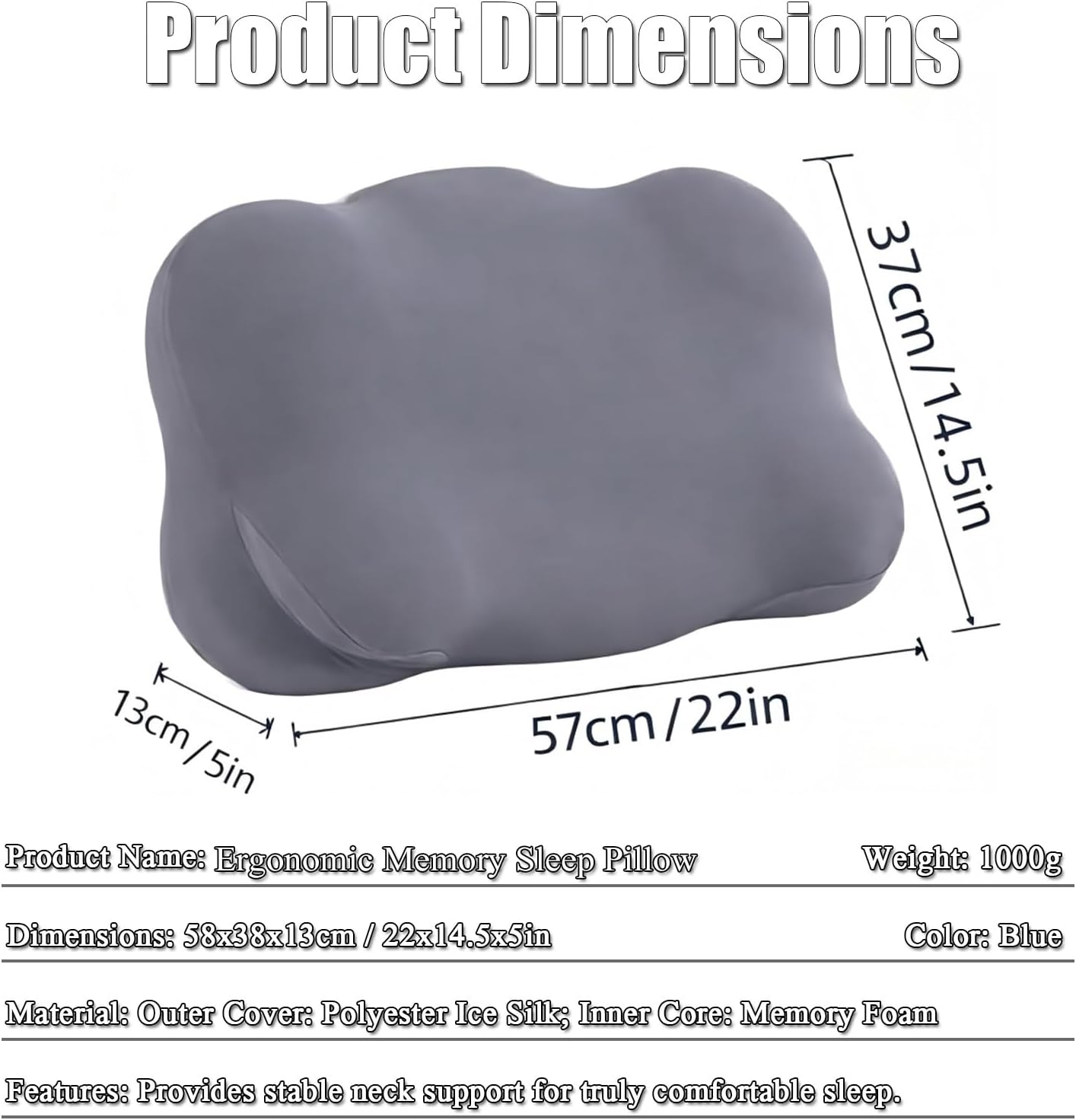 Cloud Pillow - Ergonomic Memory Foam Pillow, Memory Foam Pillow for Neck (Grey)