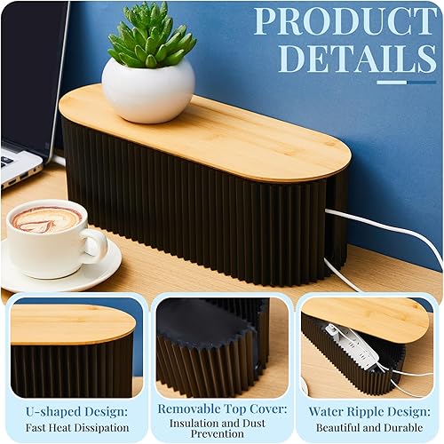 Miniatura 3 de Marsui 2 cajas organizadoras de cables negras para ocultar cables, organizador de cables de escritorio de oficina en casa, 11.8 x 5.1 x 4.3