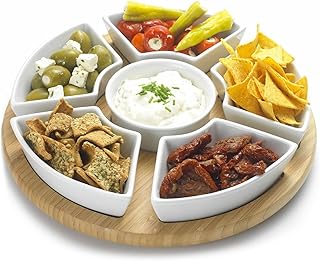 Occasion Rotating Lazy Susan Dip Set with 6 Ceramic Dishes in Colour Box