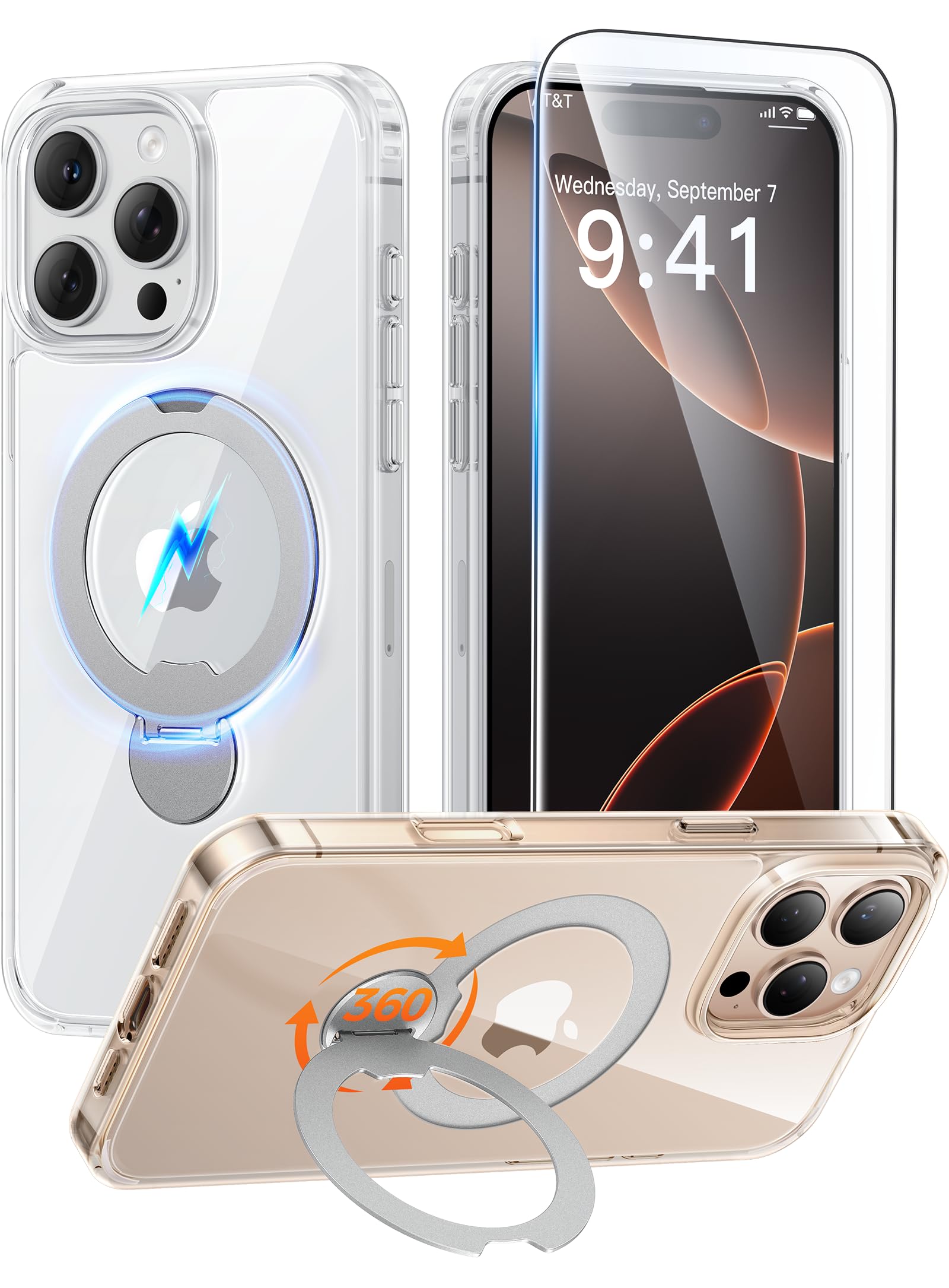 Photo 1 of FNTCASE iPhone 16 Pro Max Case Clear with Magnetic Stand