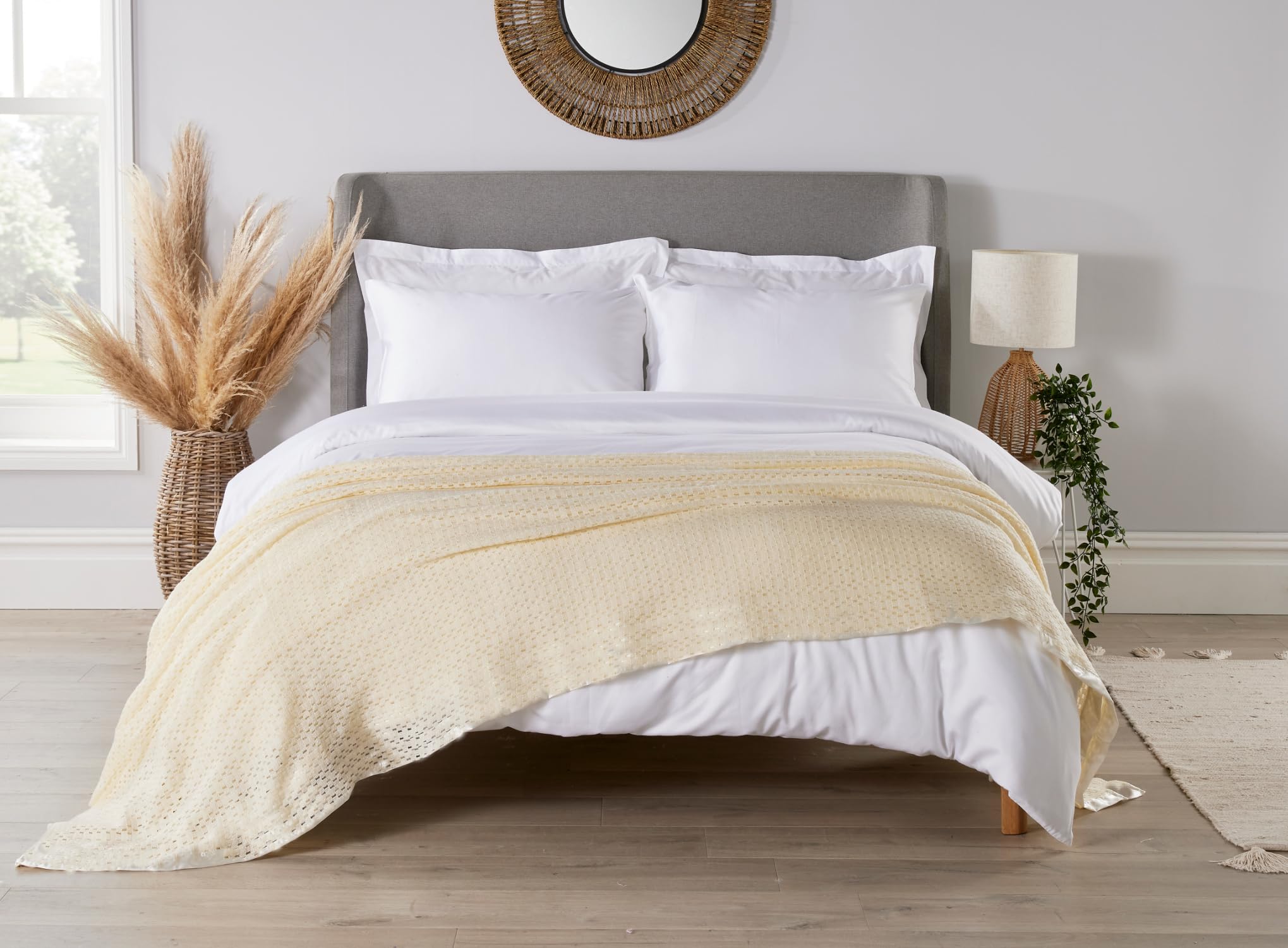 Diana Cowpe Cream Cellular Blanket Single Bed/Adult Size Cellular Blanket Large | Single Bed Blanket 180 x 230cm (Cream)