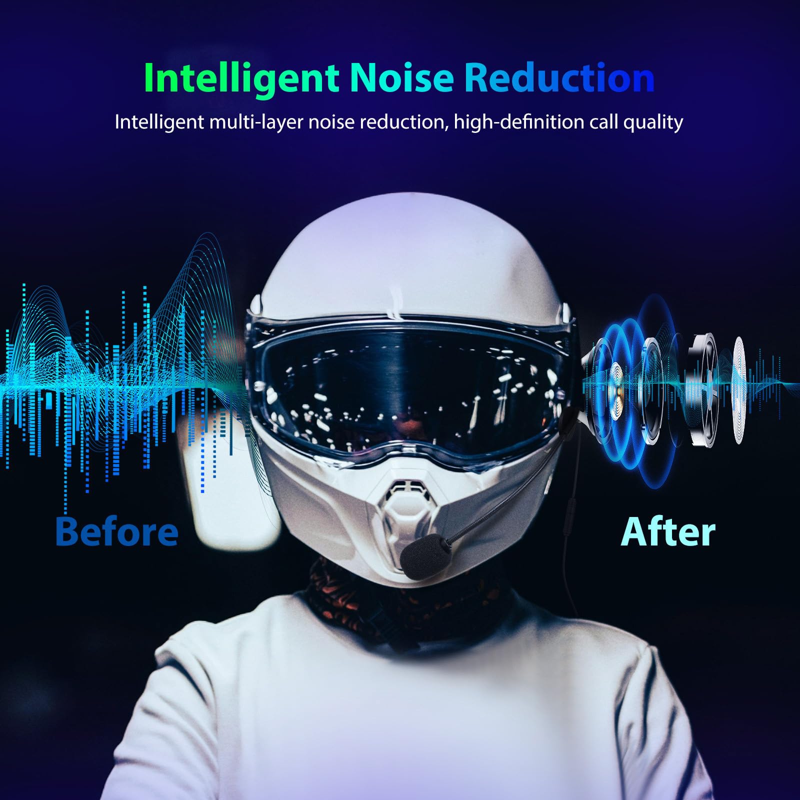 Amosfun Auricolari Wireless per Casco Moto Cuffie Sportive Ergonomiche con Microfono Comfort Prolungato e Batteria Lunga Durata per Comunicazione e Assistenza Vocale in Ciclismo