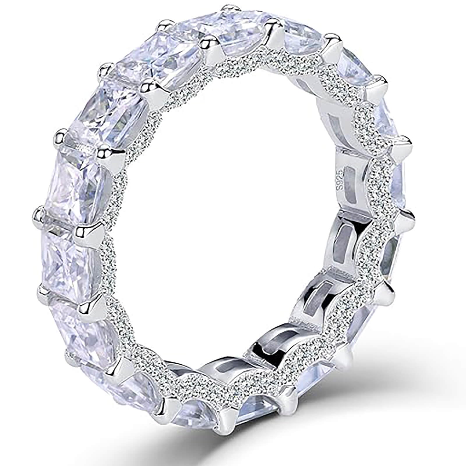 WES Moissanite Eternity Ring Wedding Band - 925 Sterling Silver Total 5.1cttw D Color VVS1 Lab Created Round Moissanite Ring Anniversary Engagement Stackable Rings, Size 4-11