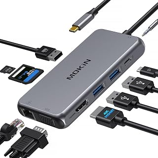 USB C Hub Type C Multiport Adapter for MacBook Pro/Air, 10 in 1 Mac Dongle with HDMI, Ethernet, VGA, PD Port, 3 USB 3.0, S... Price In India