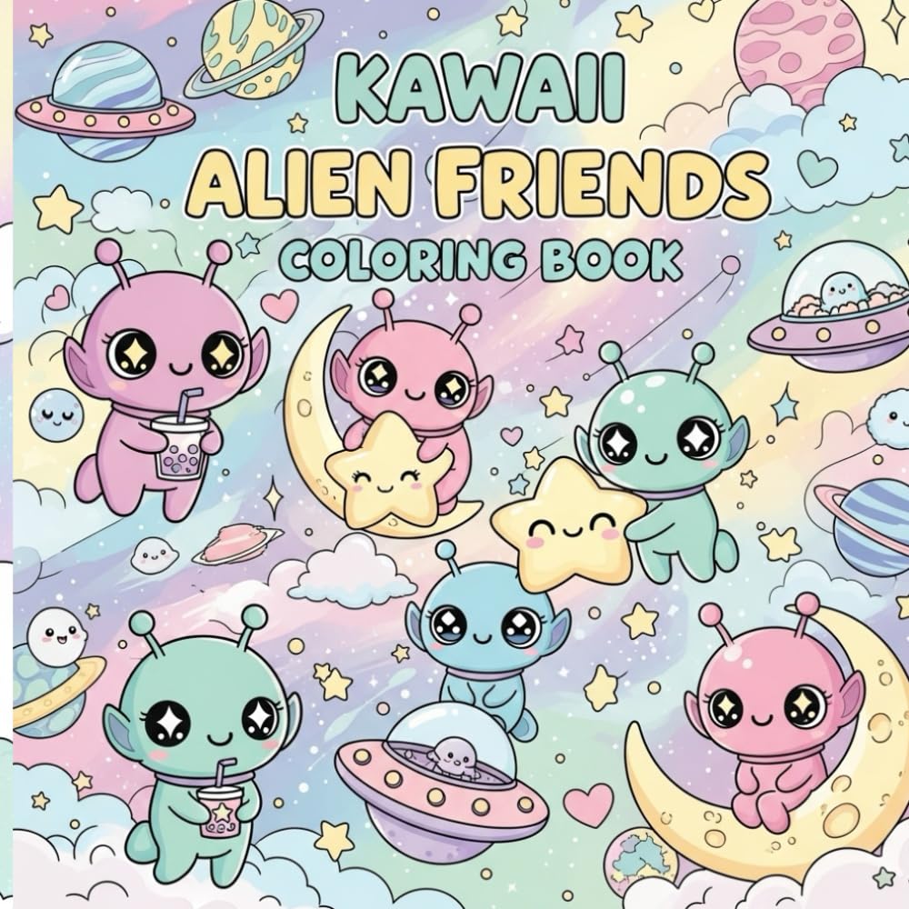 Kawaii Alien Friends Coloring Book: Cute Space Creatures, Adorable UFOs, and Whimsical Galaxy Adventures: A Fun and Relaxing Kawaii Coloring Book with Cute Aliens, Planets, Stars, and Cosmic Friends