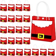 Marspark 24 Pcs Christmas Clear PVC Gift Bags with Handle Santa Belt Gift Bags Reusable Plastic Goodie Tote Bag for Christmas Party Favor Winter Xmas Party Favor Supplies, 6.3x5.91x3.15 Inch