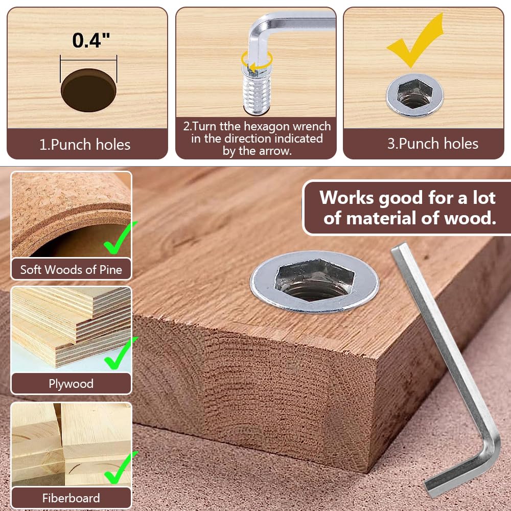 CAREDGO 50 Pezzi Dadi Esagonali Dadi da Avvitare M6x20 Boccole Filettate per Legno Inserti Filettati con 1 Chiave Esagonale per Mobili in Legno