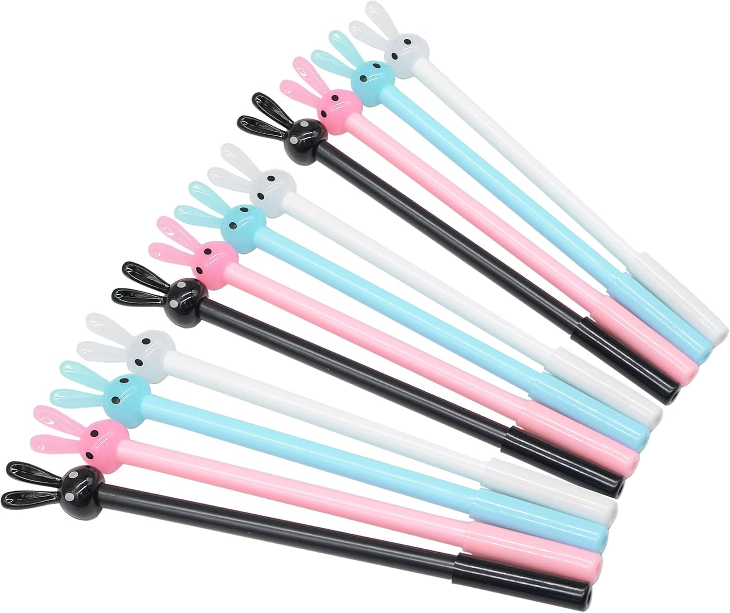 Fluent Writting Pen, 12 Pcs 0.5 mm Black Ink Rabbit Ear Shape Rolling Ball Cute Gel Ink Pen for Student and School Office Supplies (Rabbit Ear)