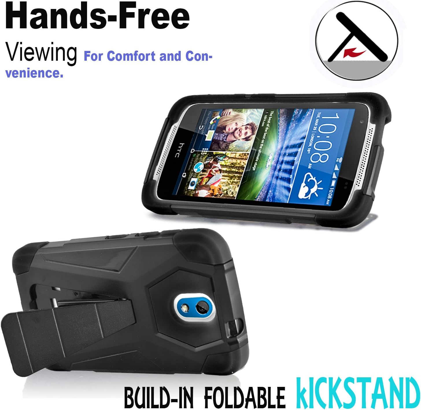 STARSHOP Desire 526 Case, Premium Durable Rugged Shell Hybrid Protective Phone Case Cover with Built in Kickstand with Premium Screen Protector