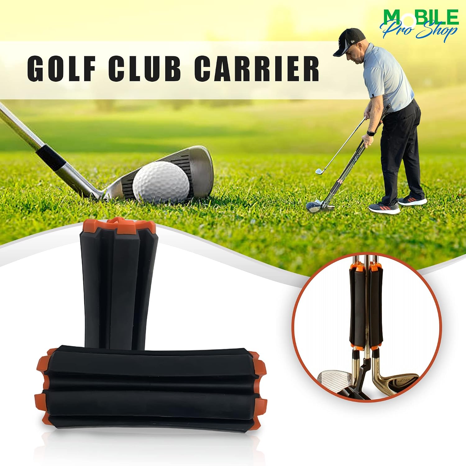Golf Club Carrier with Golf Club Brush & Carabiner Clip – Holds up to 6 Golf Clubs, Keeps Your Clubs Visible, Clean and Dry – Premium Quality Golf Club Holder