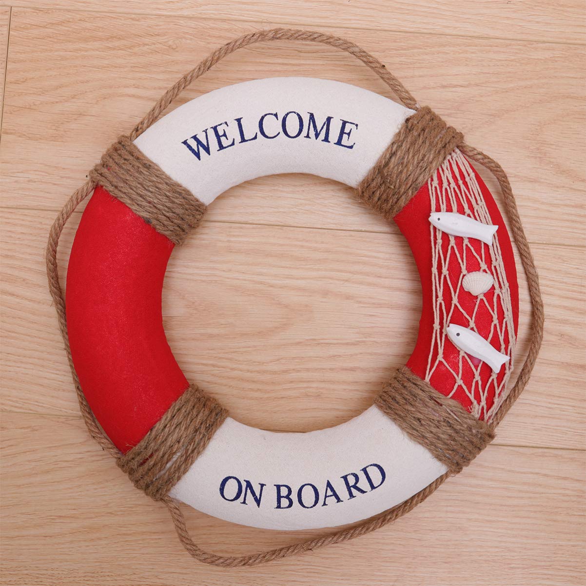 Happyyami 12 Inch Hanging Lifebuoy Decoration Nautical Wall Sign for Home Decor Cafe Bar Restaurant with Red Fish Ornament - Image 2
