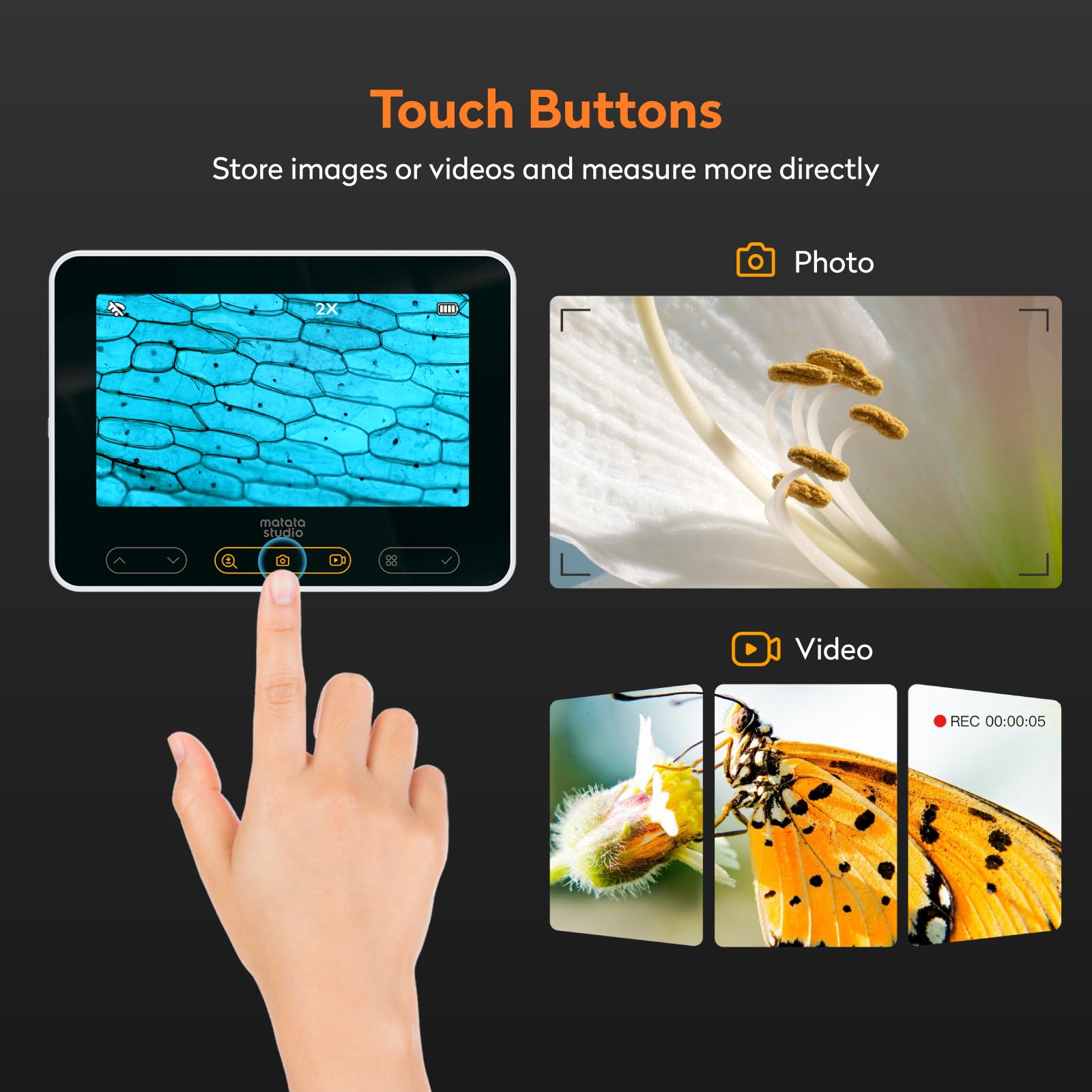MatataStudio MX2-AS 4,3" Digitales Mikroskop 2-in-1 1600x 1080P HD WiFi USB Tragbares Handmikroskop
