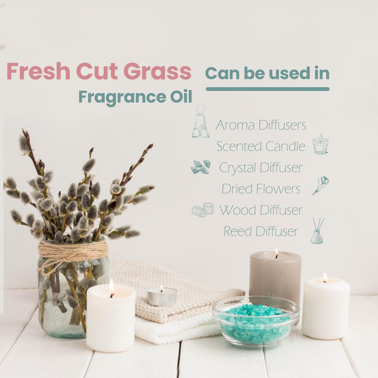 MAYJAM Olio Essenziali di Erba Fresca Tagliata 10ML, Olio Di Fragranza Premium Per Diffusori di Olio Essenziali, Aromaterapia, Casa, Bruciatore Di Olio