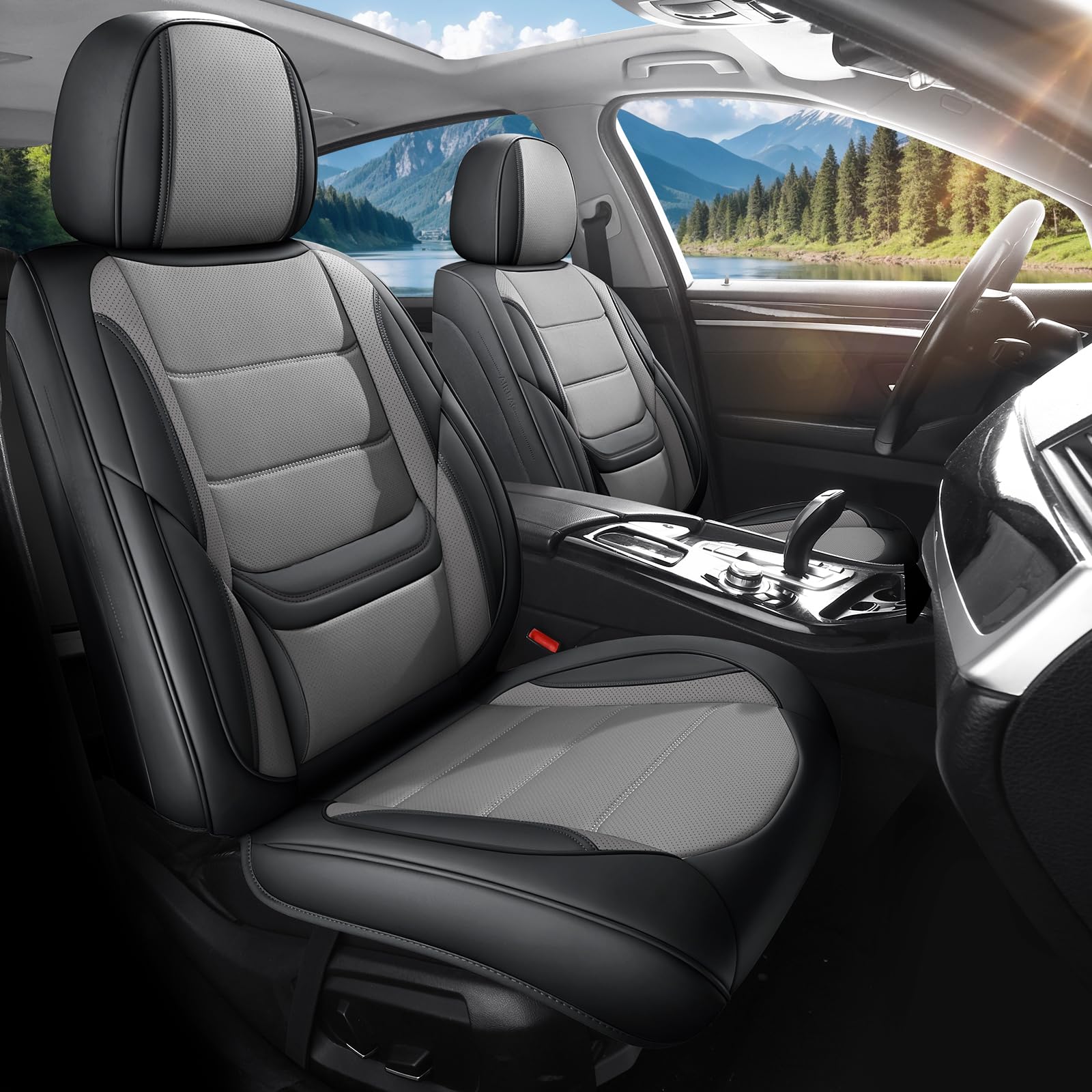 FaiFani Car Seat Covers Full Set Custom Fit for Toyota Highlander 2001-2026 - Premium Leather with Lumbar Support, Breathable, Waterproof, Anti-Slip,