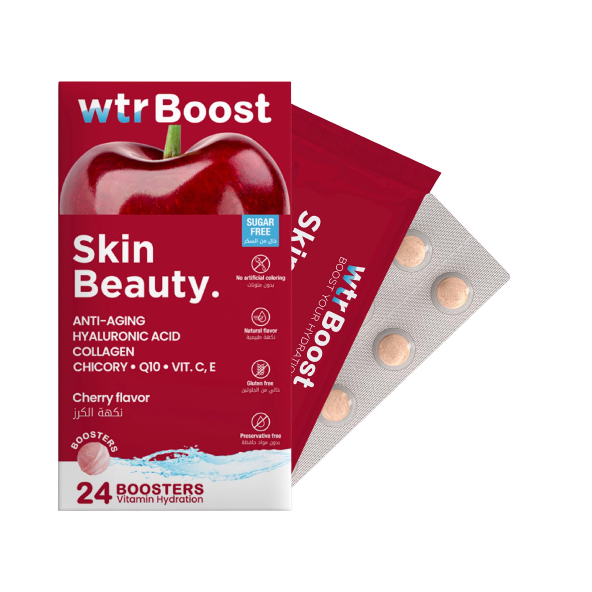 wtrBoost Skin Beauty Hydration Tablet, Anti-Aging, Cherry flavor, 24 Tablets