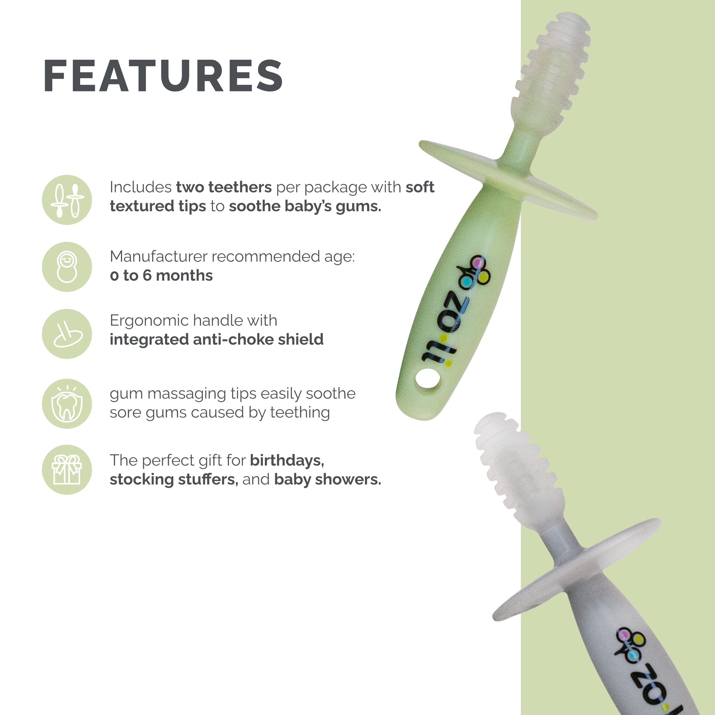 Zoli Chubby Gummy Teether Pack Baby Teething Relief Green