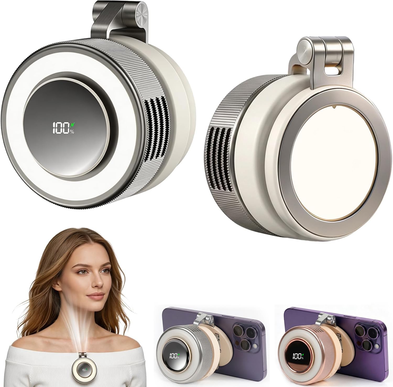 Ventilador portátil magnético 3 en 1 hepanio con luz de relleno y clip para escritorio