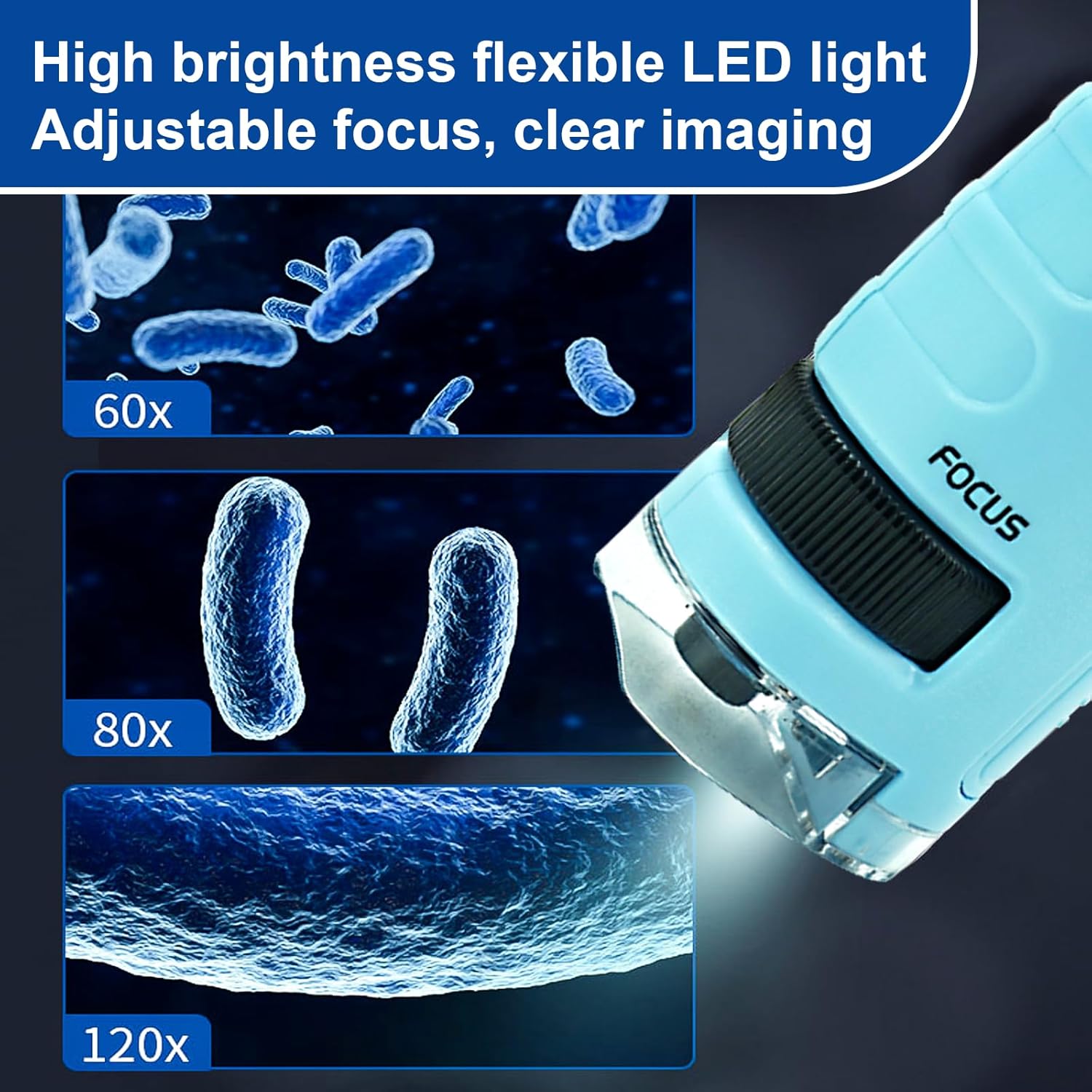 Kids Microscope, Portable Microscope for Kids Ages 6-12, Suitable for Indoors and Outdoors, a Great Gift for Kids, Science and Enthusiasm for Learning