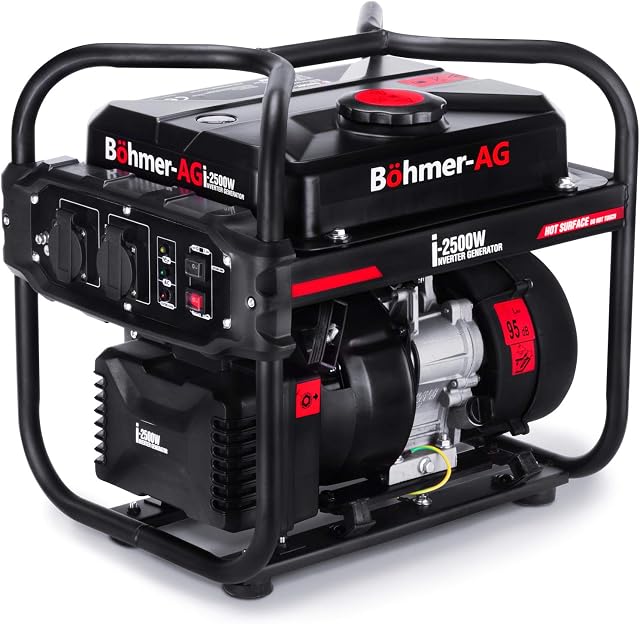 Böhmer-AG i-2500W Petrol Inverter Generator 2000w Pure Sine Wave Instant Power 4-Stroke Engine Silent Noise Quiet Portable Camping 240V DC with UK Plug Sockets