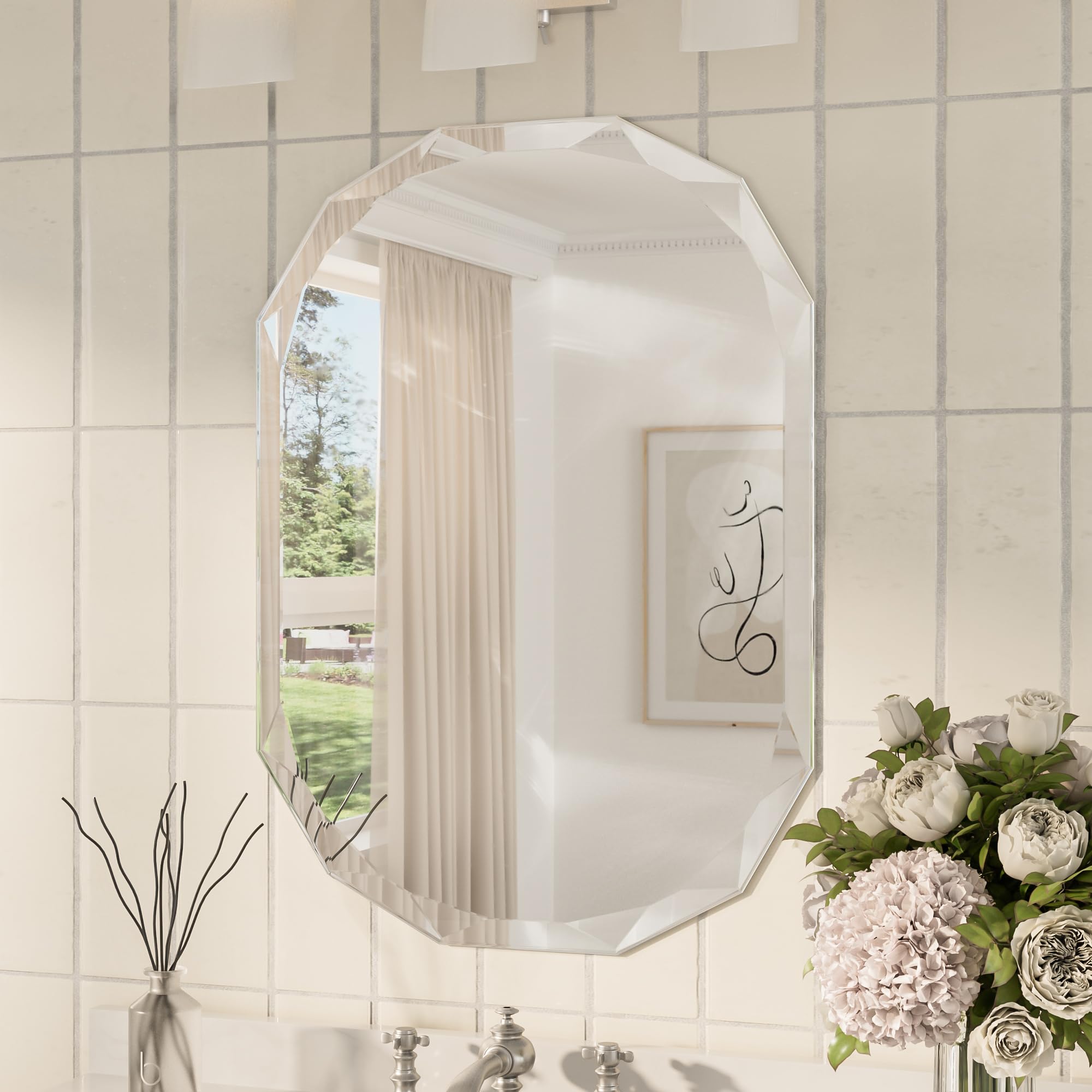 TokeShimi 20x28 Irregular Wall Mirror Beveled, Frameless Mirror Bathroom Stylish, Shatterproof Decorative Oval Bathroom Vanity Mirror Round Modern for Living Room, Entryway, Restroom