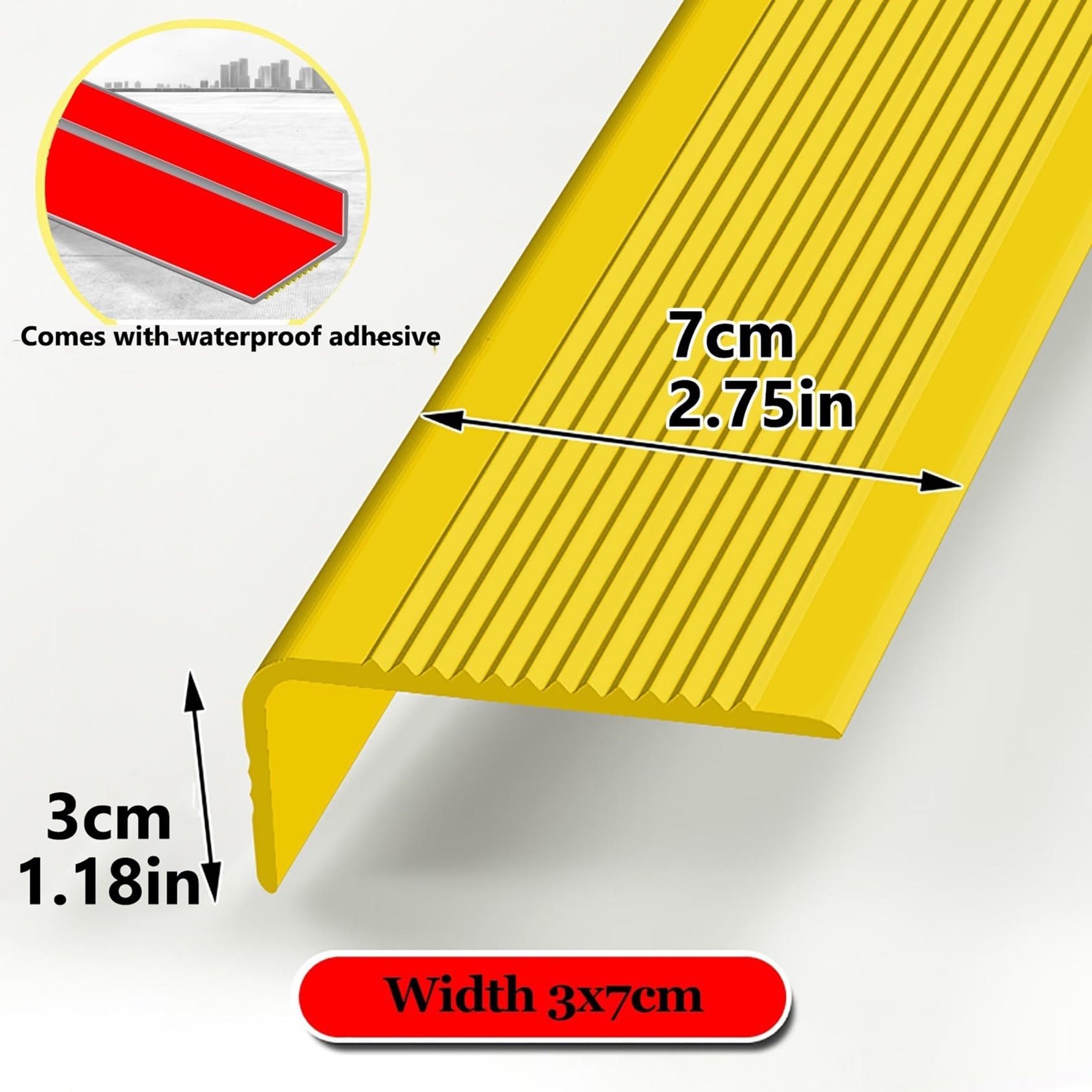 Perfil de PVC Autoadhesivo de Borde para escaleras, Tiras Antideslizantes para peldaños, Tiras Protectoras(Giallo,200in/5.08m)