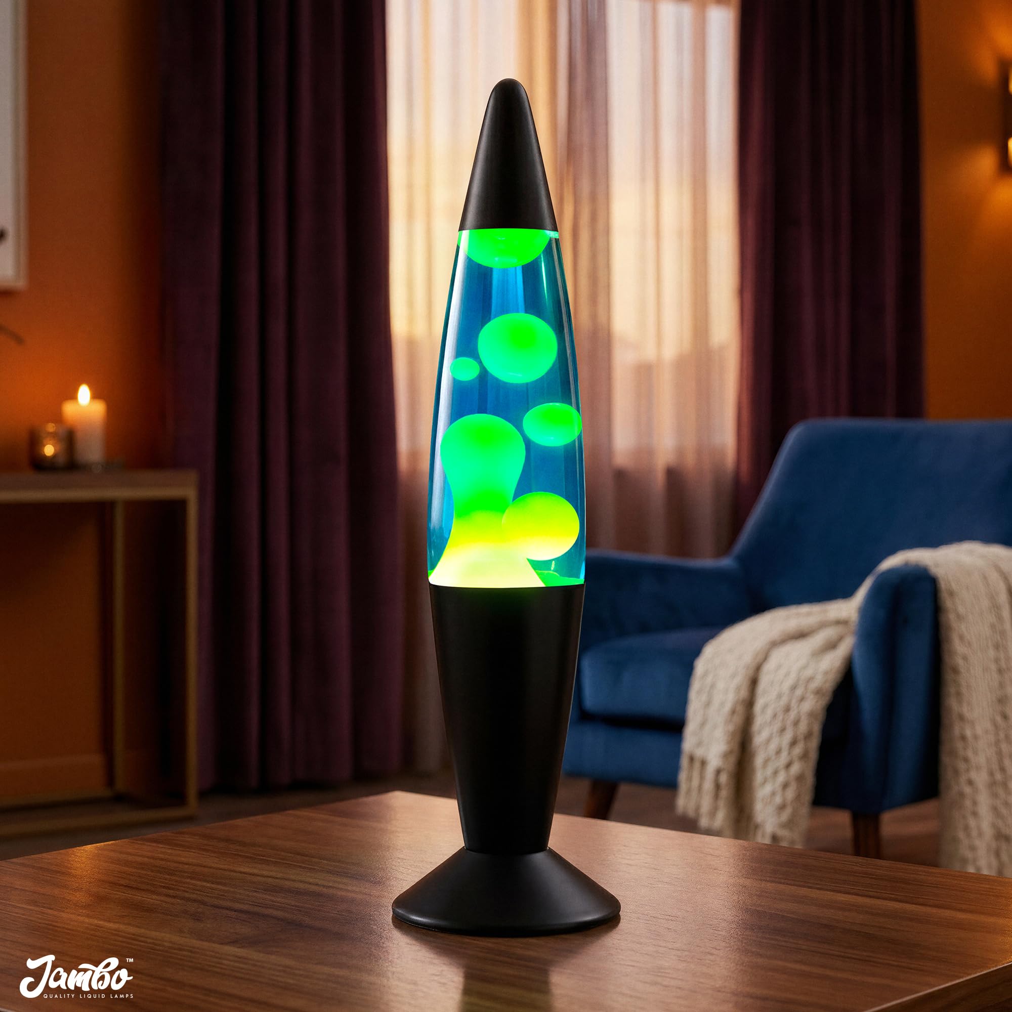 JAMBO 16" Beautiful Lamp- Blue with Yellow/Green Wax, Relaxing Liquid Lamp for Living Room Office Bedroom Adults Teens Kids, Magma Light, Night Light Nightlight, Home Decor