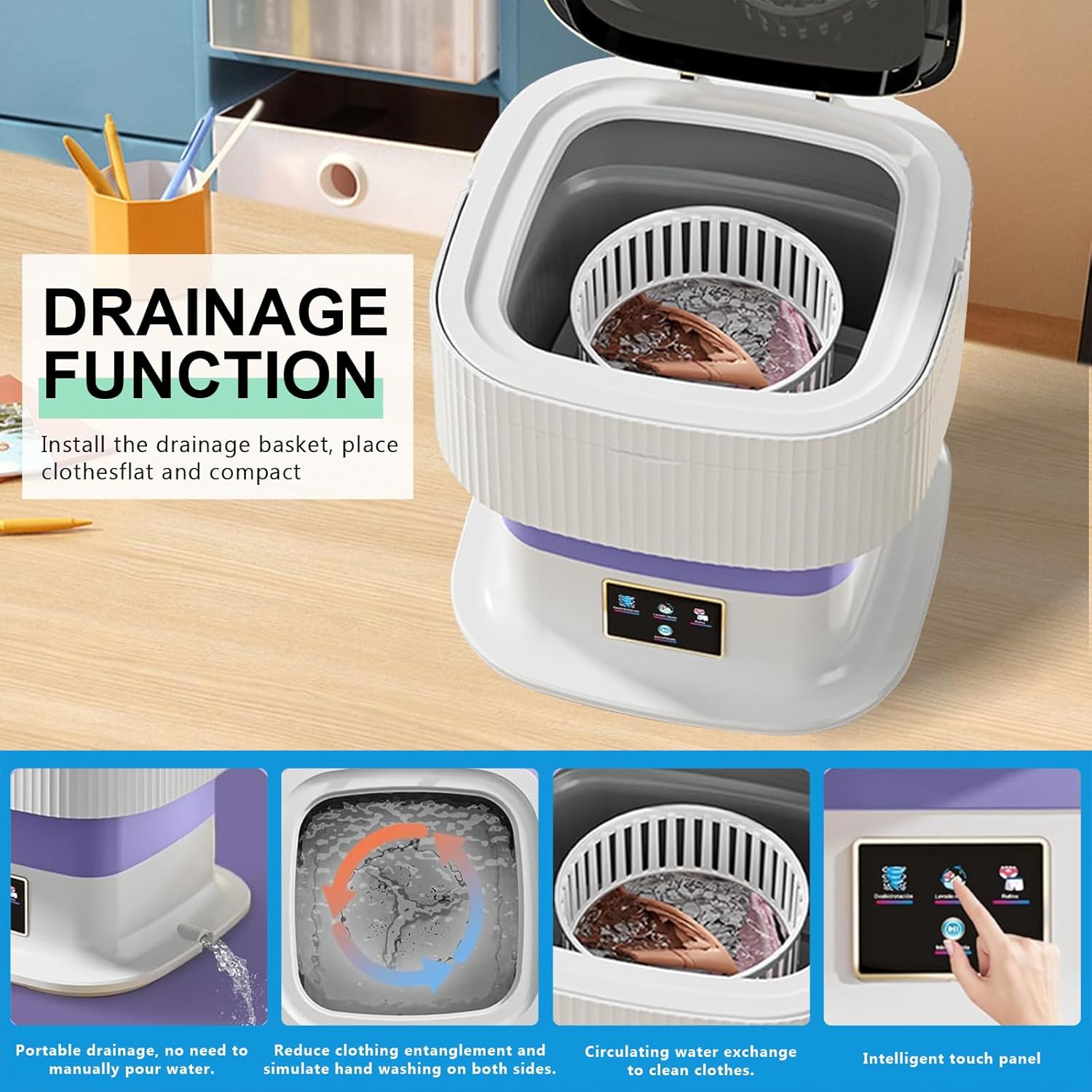 Portable Washing Machine, 60W Power New Upgraded 11L Mini Foldable Washer and Spin Dryer, Collapsible Laundry Machine for Socks, Baby Clothes or Small Items, Camping, Apartment, RV, Travel, Gifts