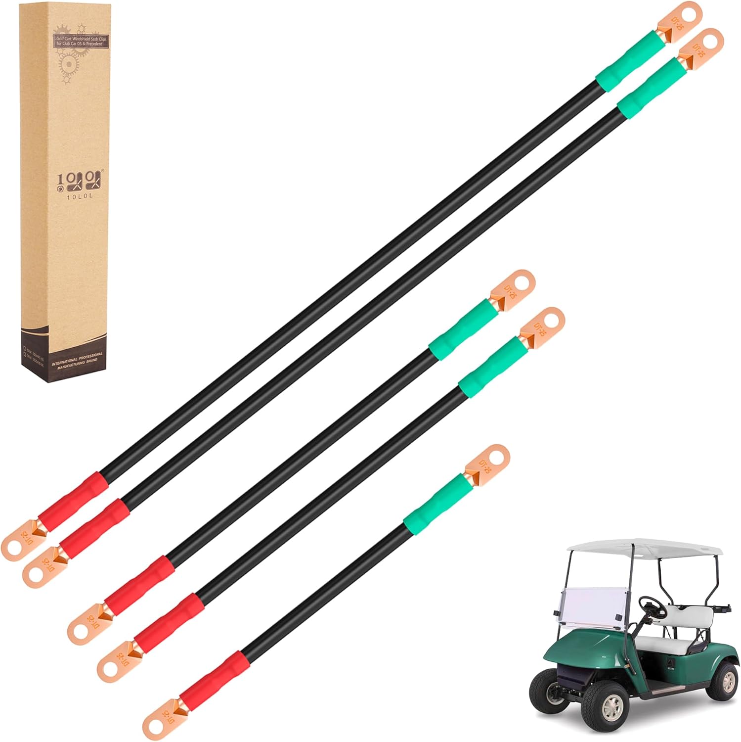 10L0L Golf Cart Battery Cable Kit for EZGO TXT 1994-up and Club Car Precedent 2008.5-up 48V (6x8V Batteries), 25 mm², Set of 5 PCS