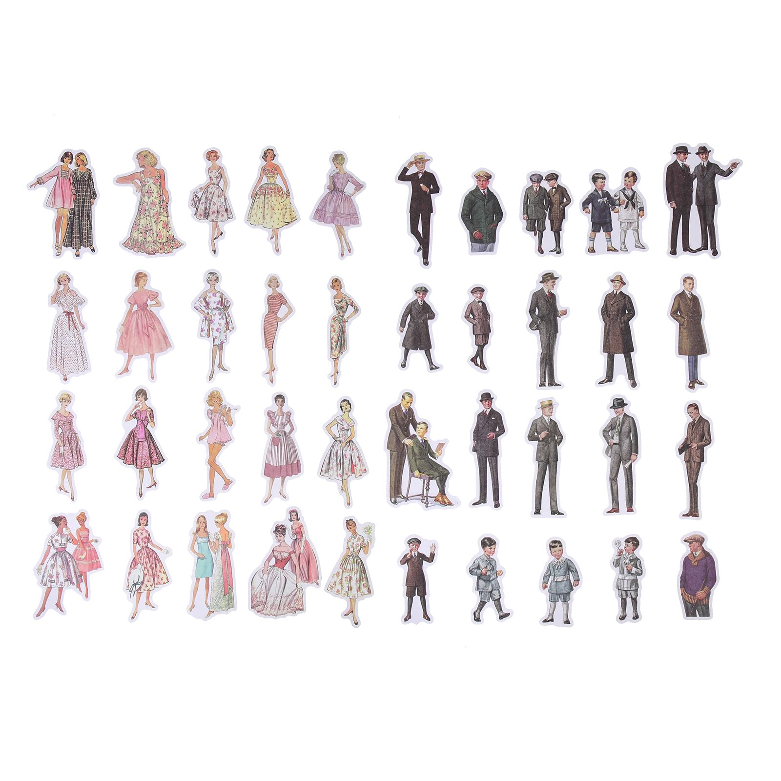 VANZACK Adesivi per Scrapbooking Figure Vintage, Carta Autoadesiva Decorativa, Strappi e Applicazione su Diario e Album Fotografico, 2 Confezioni da 40 Fogli