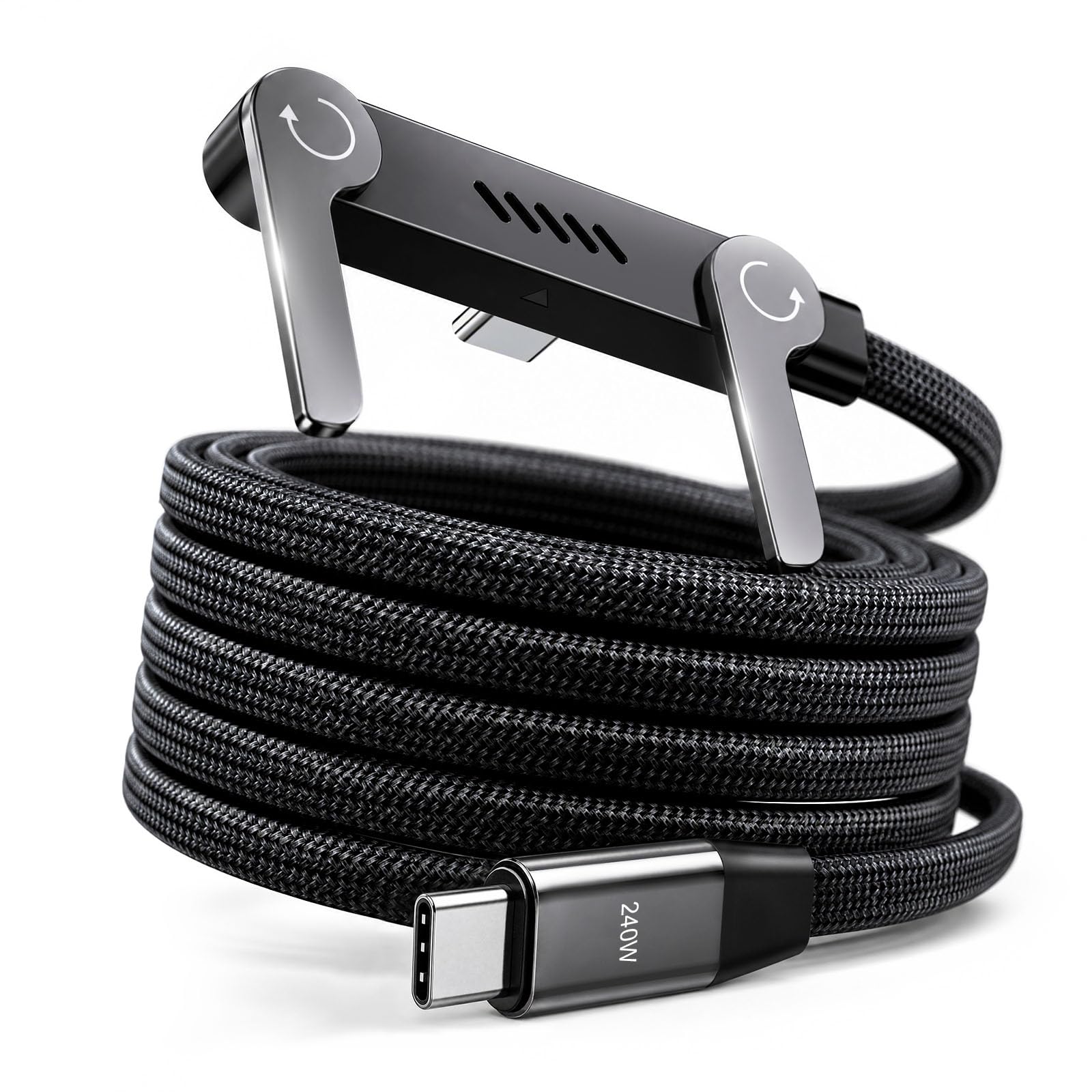 LOOHOI Kabel USB-C na USB-C 240 W z wbudowaną podstawką, kabel do szybkiego ładowania 90° do gier, przesyłania strumieniowego i oglądania bez użycia rąk, pleciony kabel do ładowania (10 m, 1 szt.)