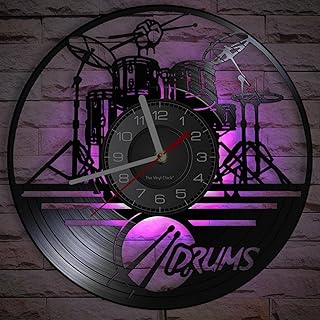 Timethink 12 Inch Drums LED Wall Clock with 7 Luminous Modes, Drummer Clock Silent Quartz Non Ticking Musical Instrument Clock Drum Inspired Gifts Music Room Music Studio Rock N Roll Decorations