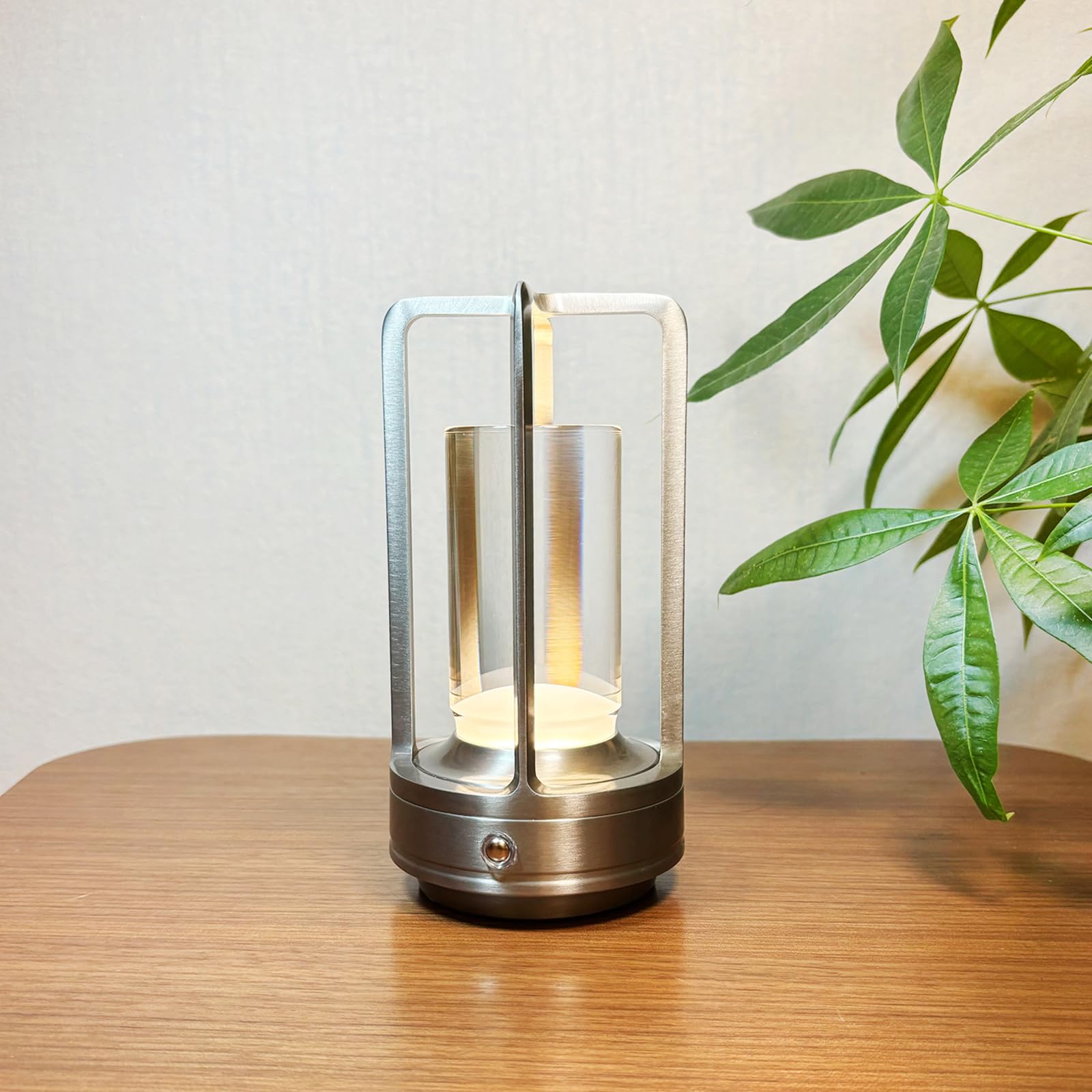 LAYSHINEEN Portable Metal Table Lamp, 4000 mAh Rechargeable Outdoor Table Lights, 3 Color Stepless Dimmable Cordless Table lamp for Patio, Camping, Coffee Samll Desk Lamp for Indoor/Outdoor (Silver)