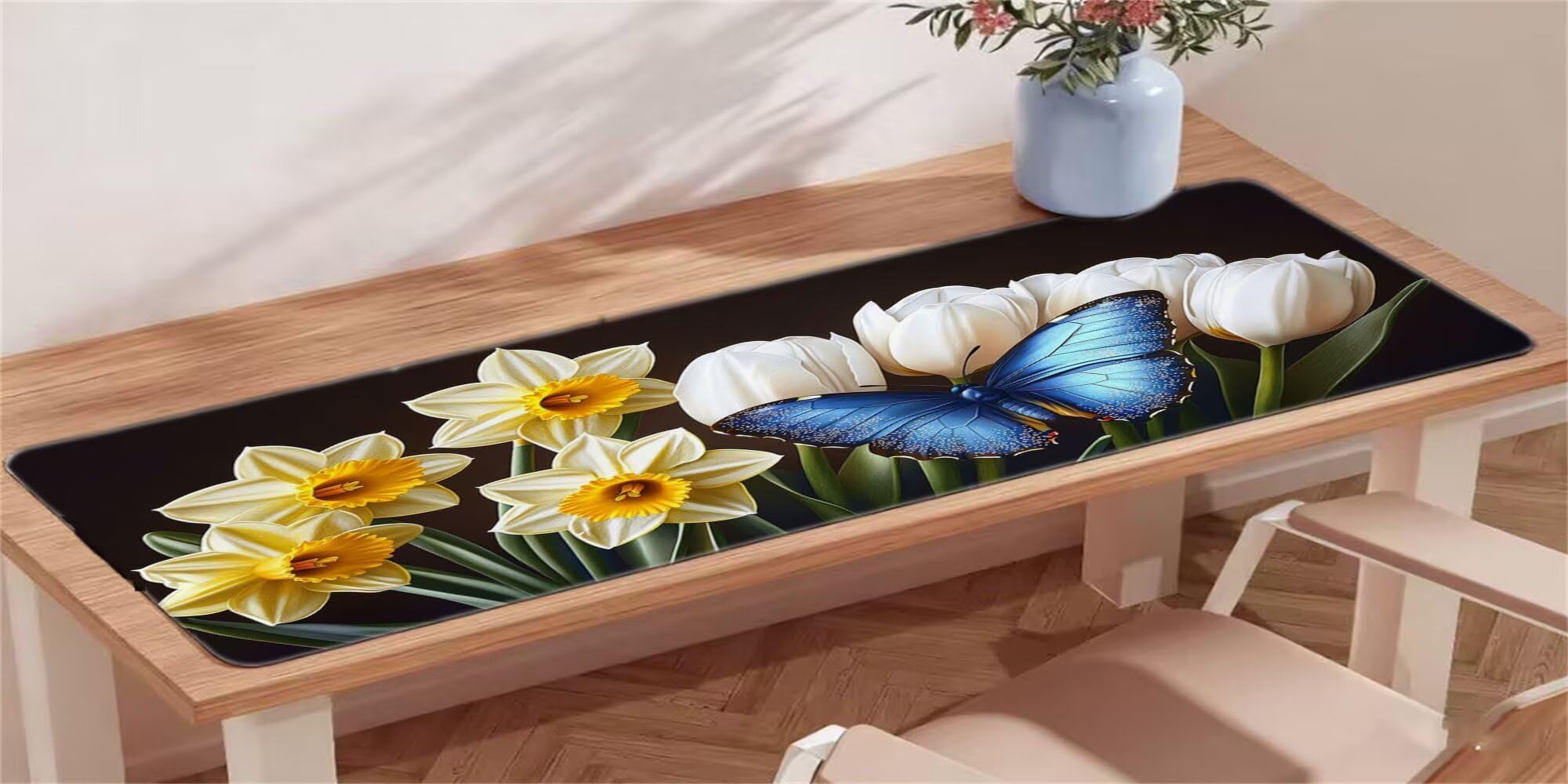 Podkładka pod mysz, podkładka na biurko do gier XXL 1000x500, kwiaty motyl podkładka pod mysz ochraniacz na biurko, zszyte krawędzie antypoślizgowa gumowa podstawa, akcesoria do biura domowego I-693