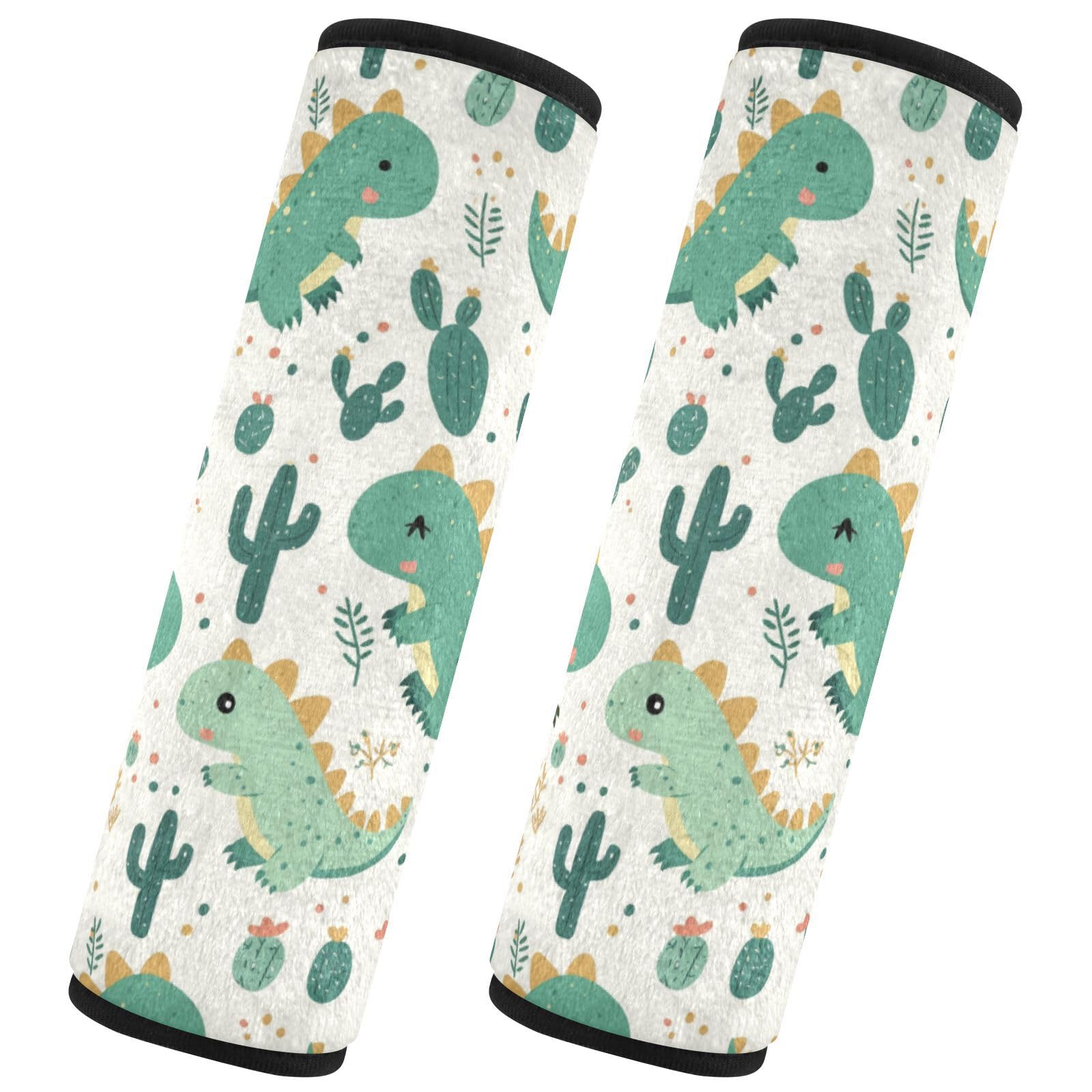 Seat Belt Covers 2 Pack Dinosaur Leaves Car Seat Strap Covers Super Soft Cute Car Seat Neck Cover for Boys Girls Adults Babies S