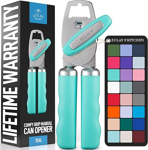 Miniatura 20 de Zulay Kitchen Abrelatas manual de acero inoxidable resistente con abridor de botellas, abrelatas manual a prueba de óxido con perilla giratoria y