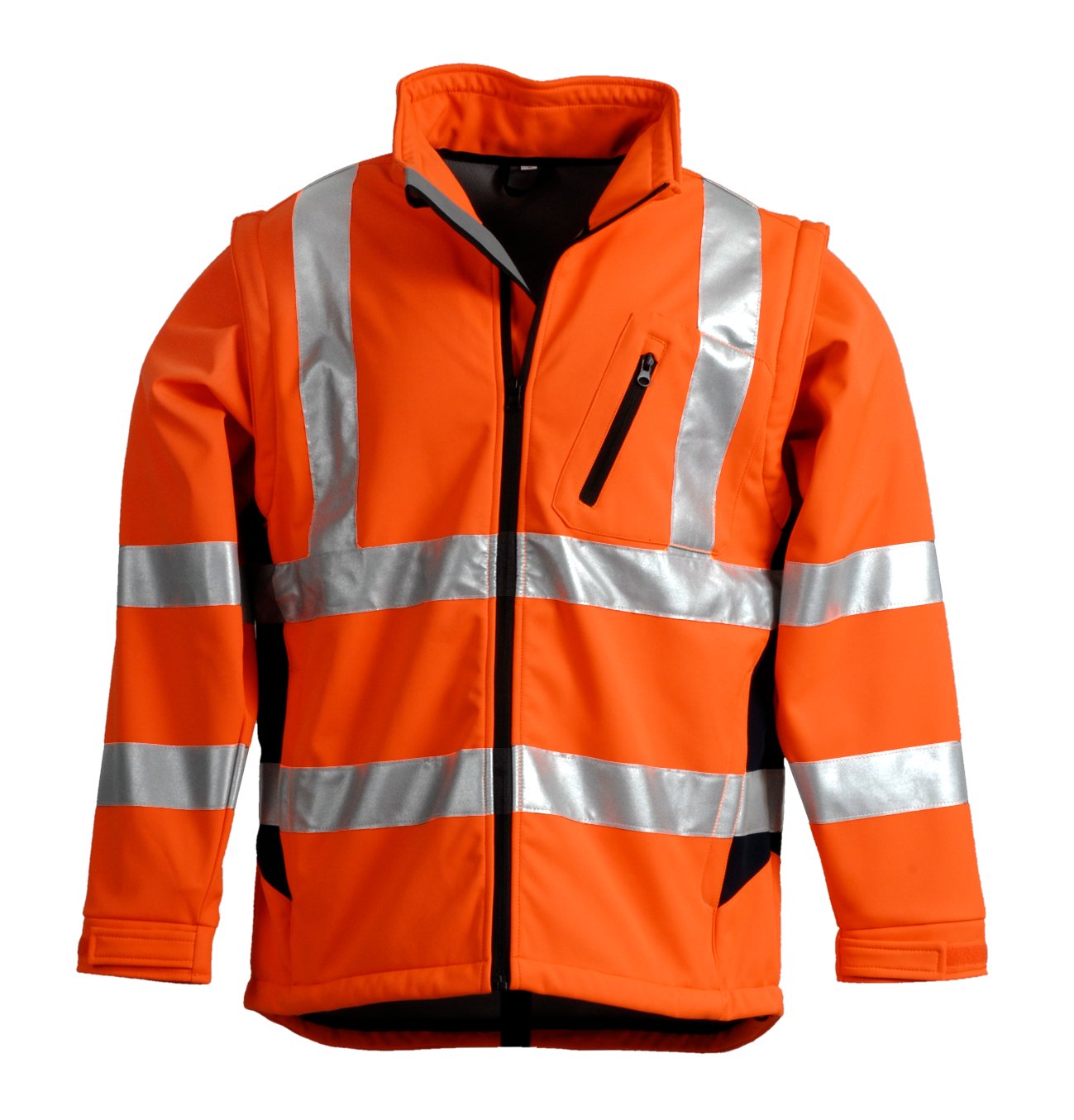 LeiKaTex Softshell-Warnschutzjacke für Herren und Damen (XXL, Orange/Marine) winddicht, wasserabweisend, atmungsaktiv, abnehmbare Ärmel, Fleece Innenstoff EN 20471 Arbeitsjacke