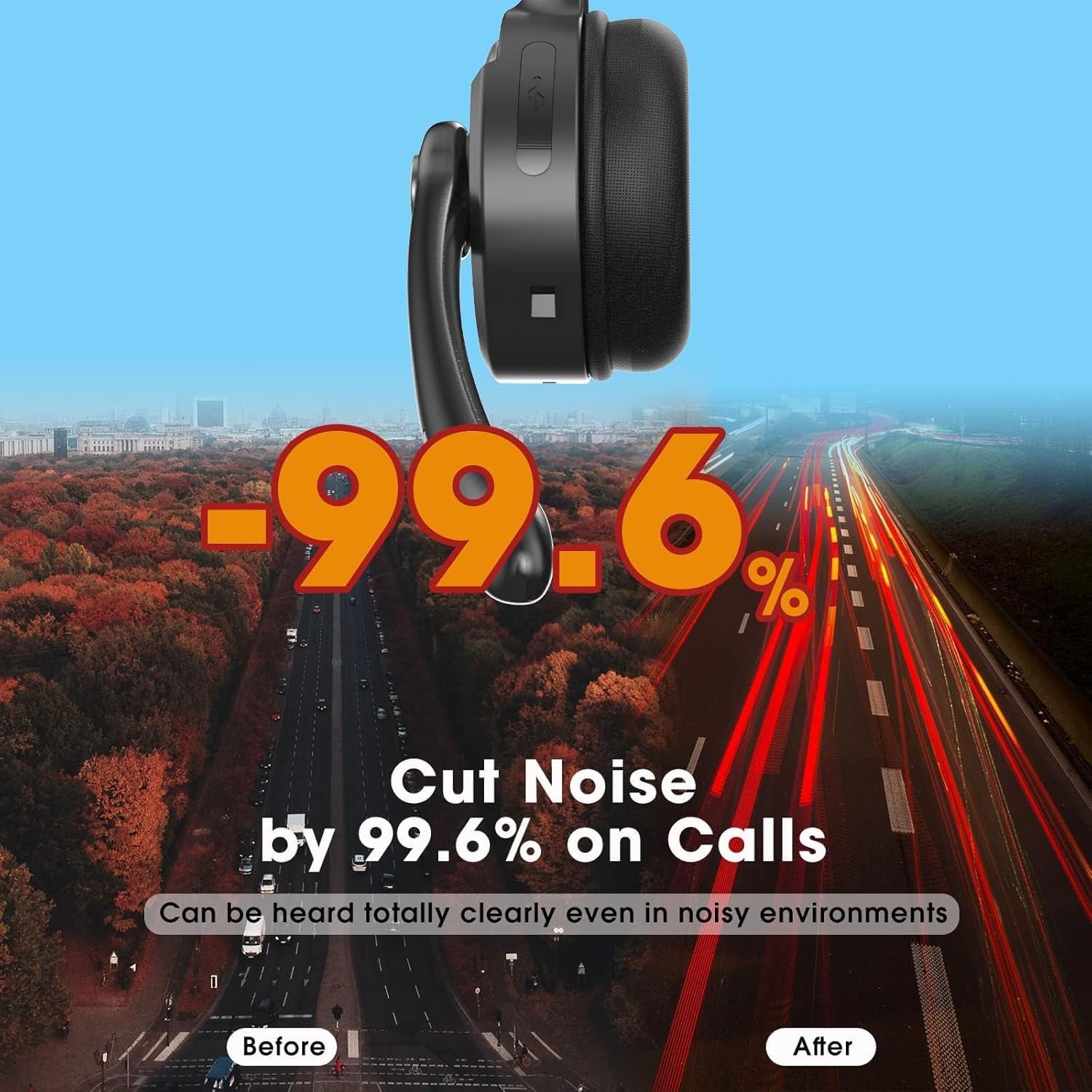 cuffie Bluetooth con microfono, cuffie on-ear wireless con cancellazione del rumore e stazione di ricarica, cuffie per telefono con pulsante muto per laptop, Skype, call center, ufficio