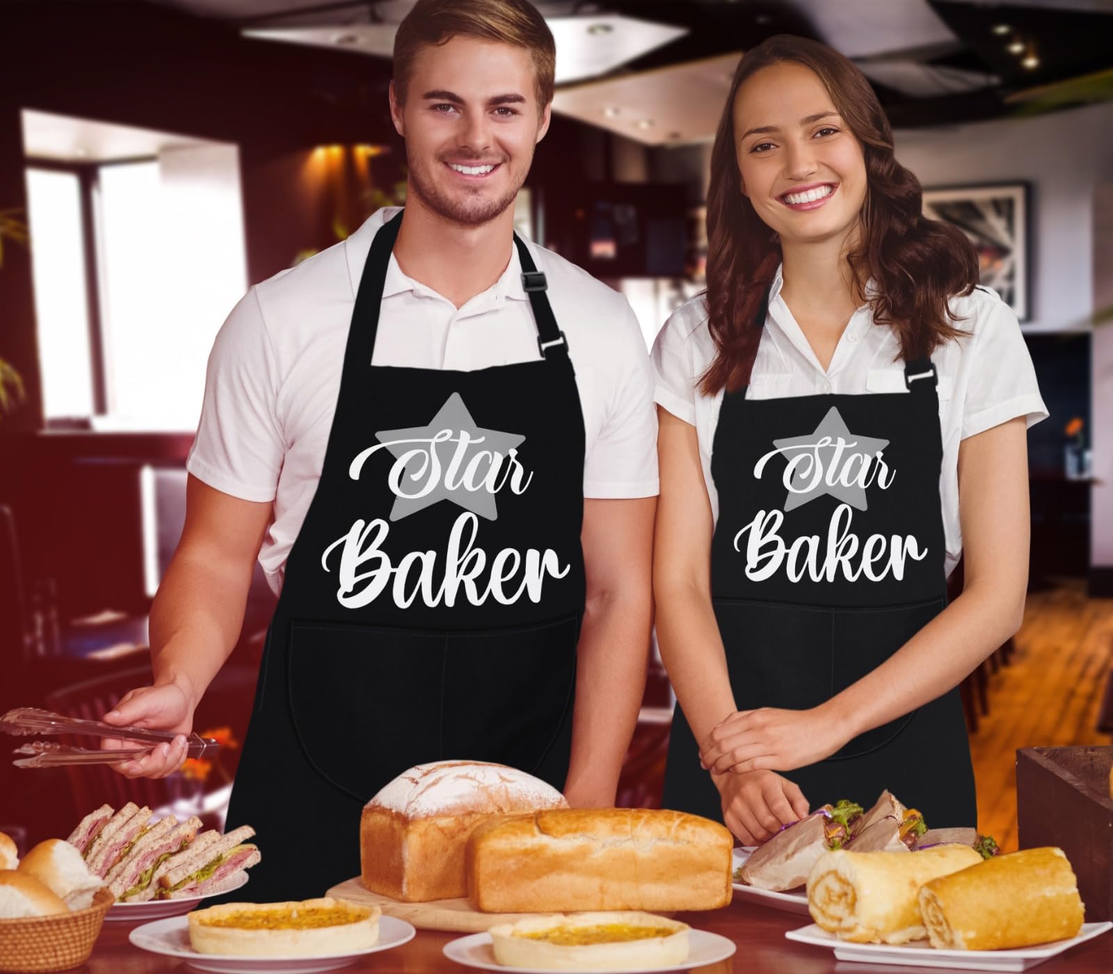 LINEN CLOSET® Baking Aprons for Women Baker Aprons for Men Funny Baking Gifts for Bakers Wife Husband Mother Daughter Kitchen Apron with Pockets- star baker apron - Image 2