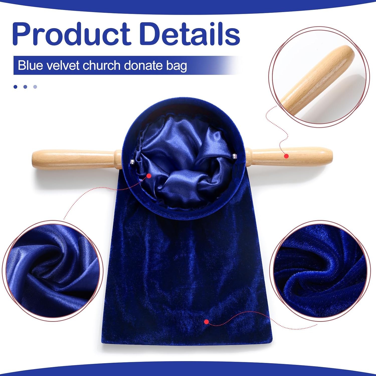 Tioncy Set of 2 Church Tithe Offering Bags with Wooden Handles Church Collection Bag with Handles for Churches Communion Supplies (Blue,13.78 x 5.71 Inch)